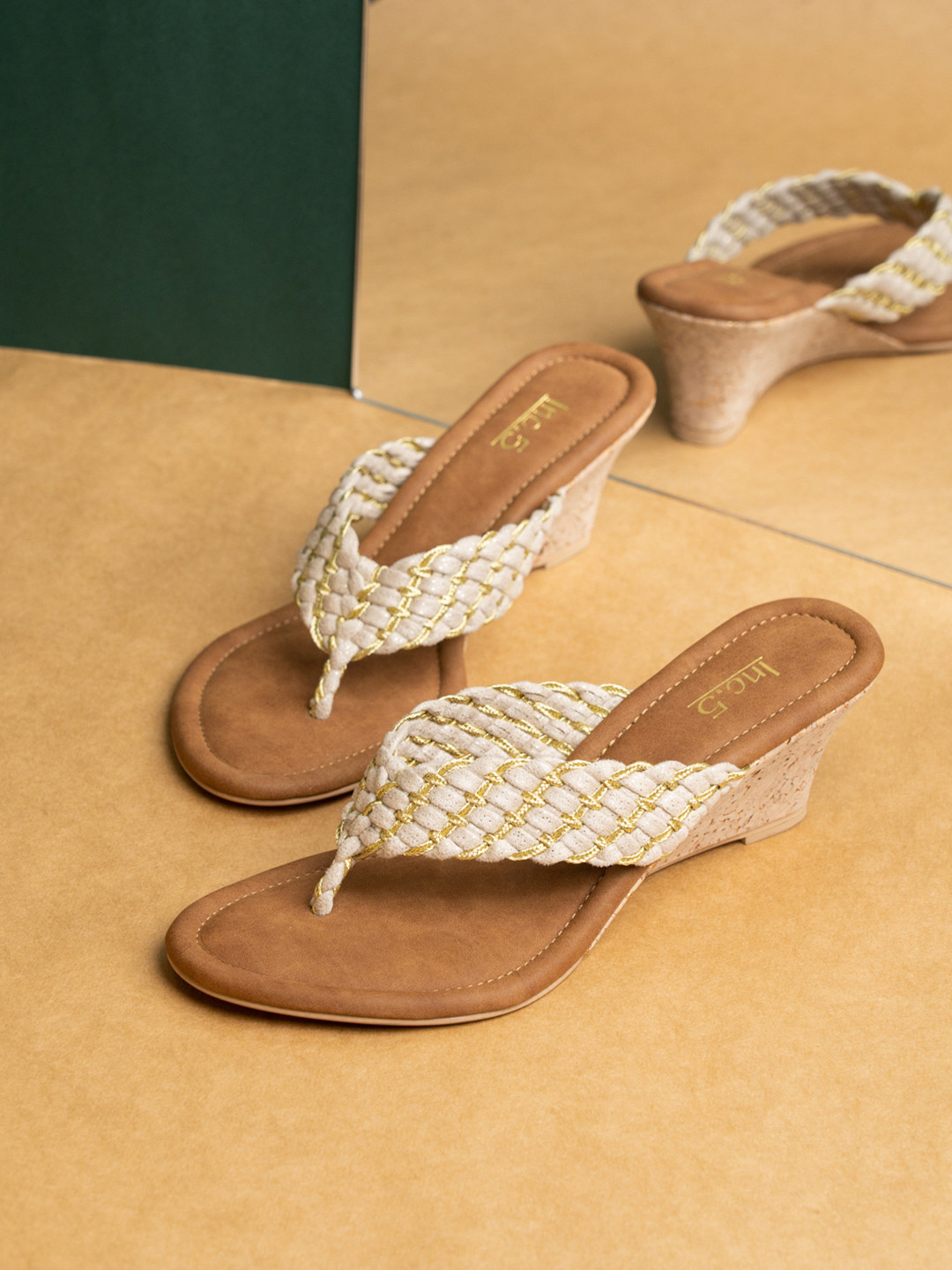 

Inc 5 Printed Party Wedge Sandals, Beige