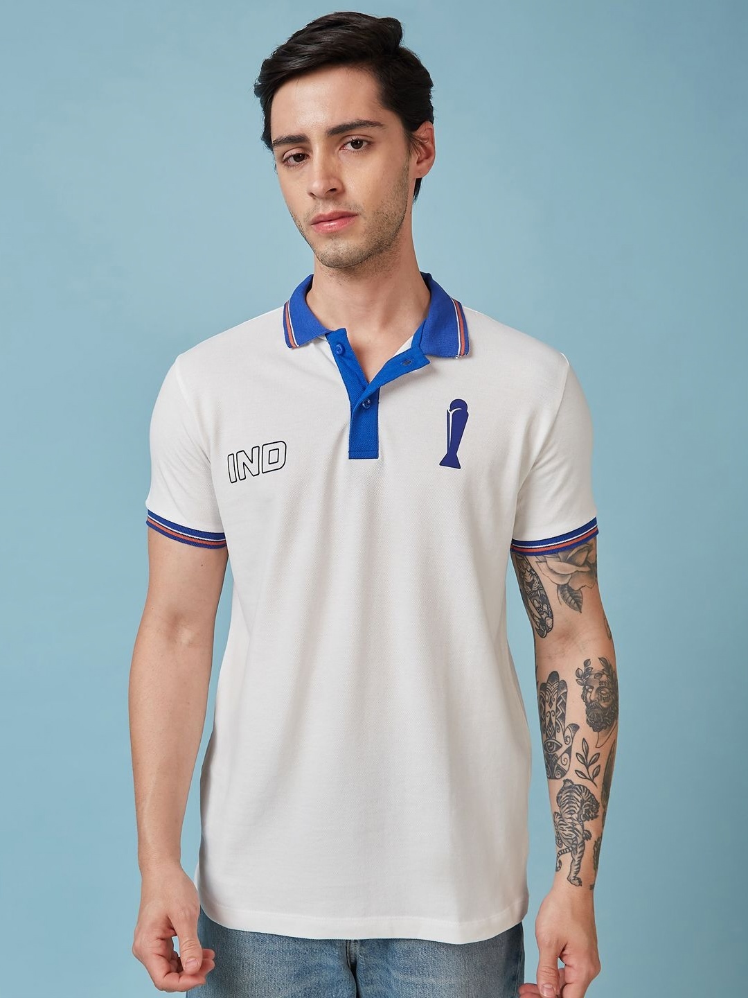 

FanCode Men Brand Logo Printed Polo Collar Applique T-shirt, White