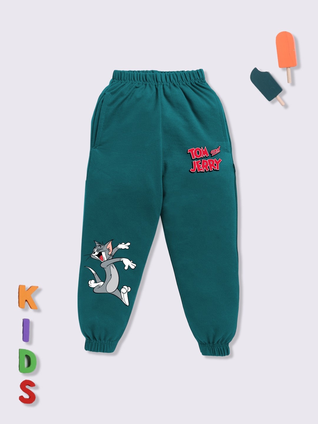 

YK X Minute Mirth Boys Tom & Jerry Printed Joggers, Teal