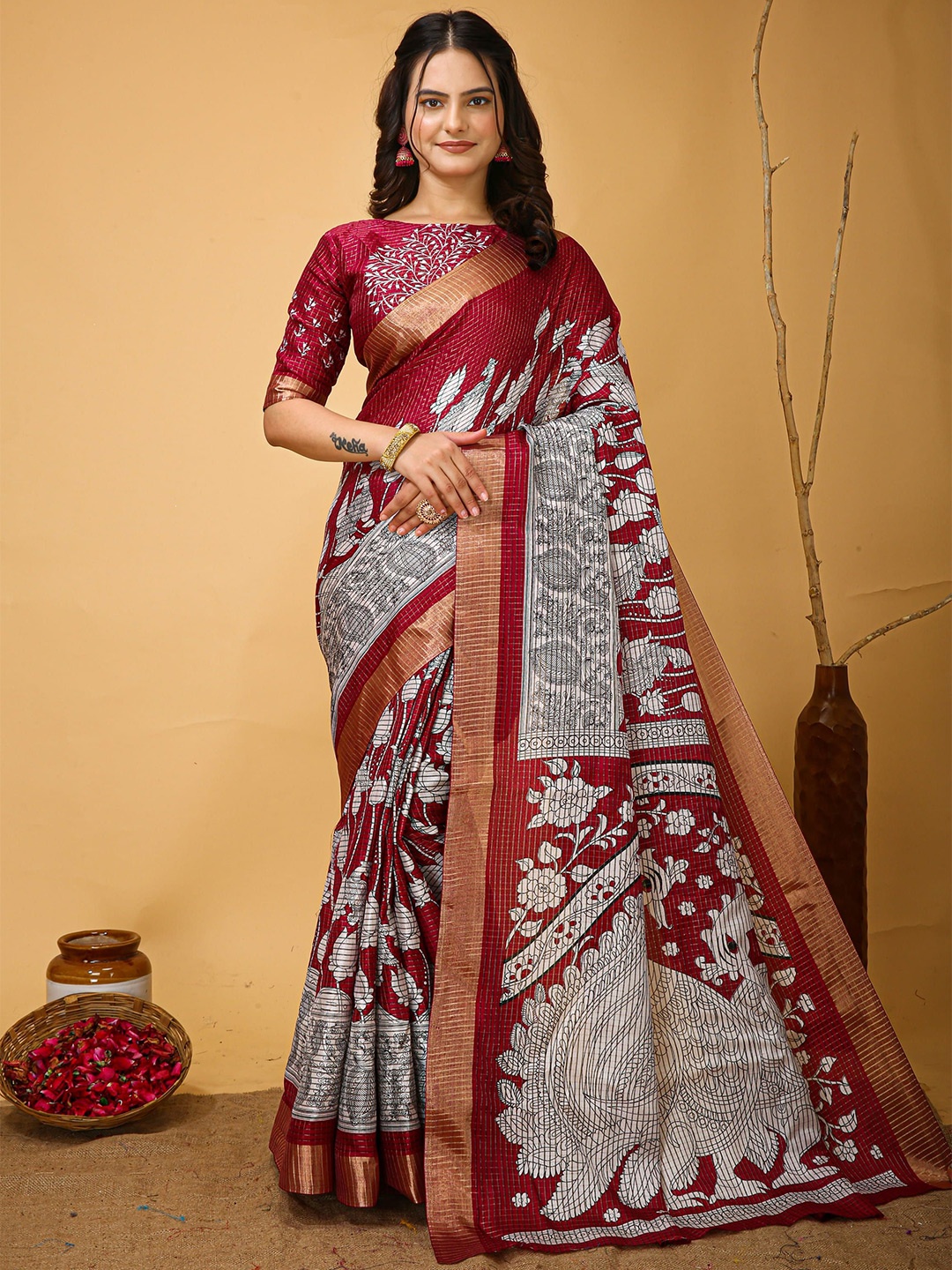 

HI FI NX Ethnic Motifs Zari Pure Cotton Kanjeevaram Saree, Purple