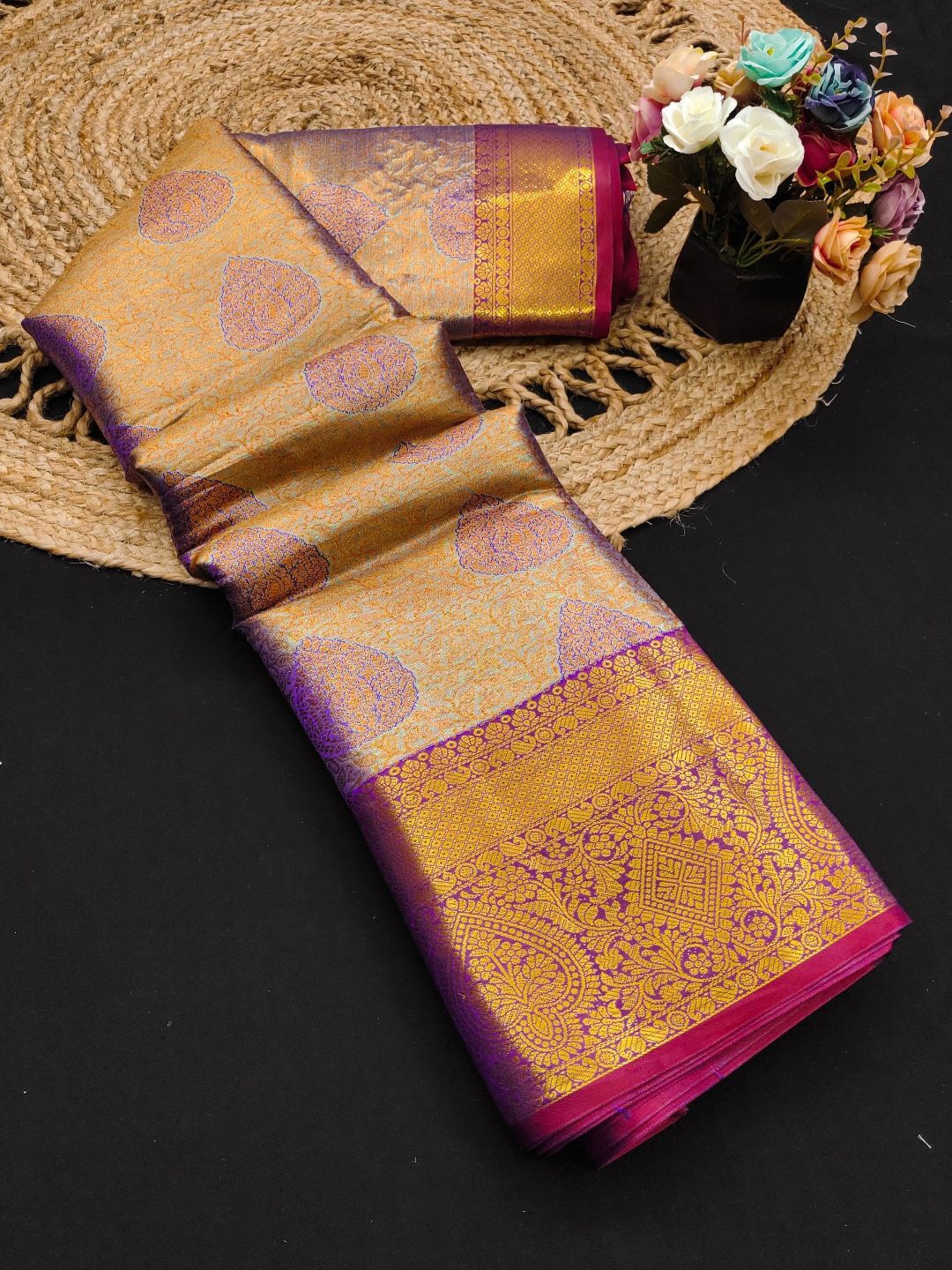 

SILKWEAR Woven Design Zari Pure Silk Kanjeevaram Saree, Blue