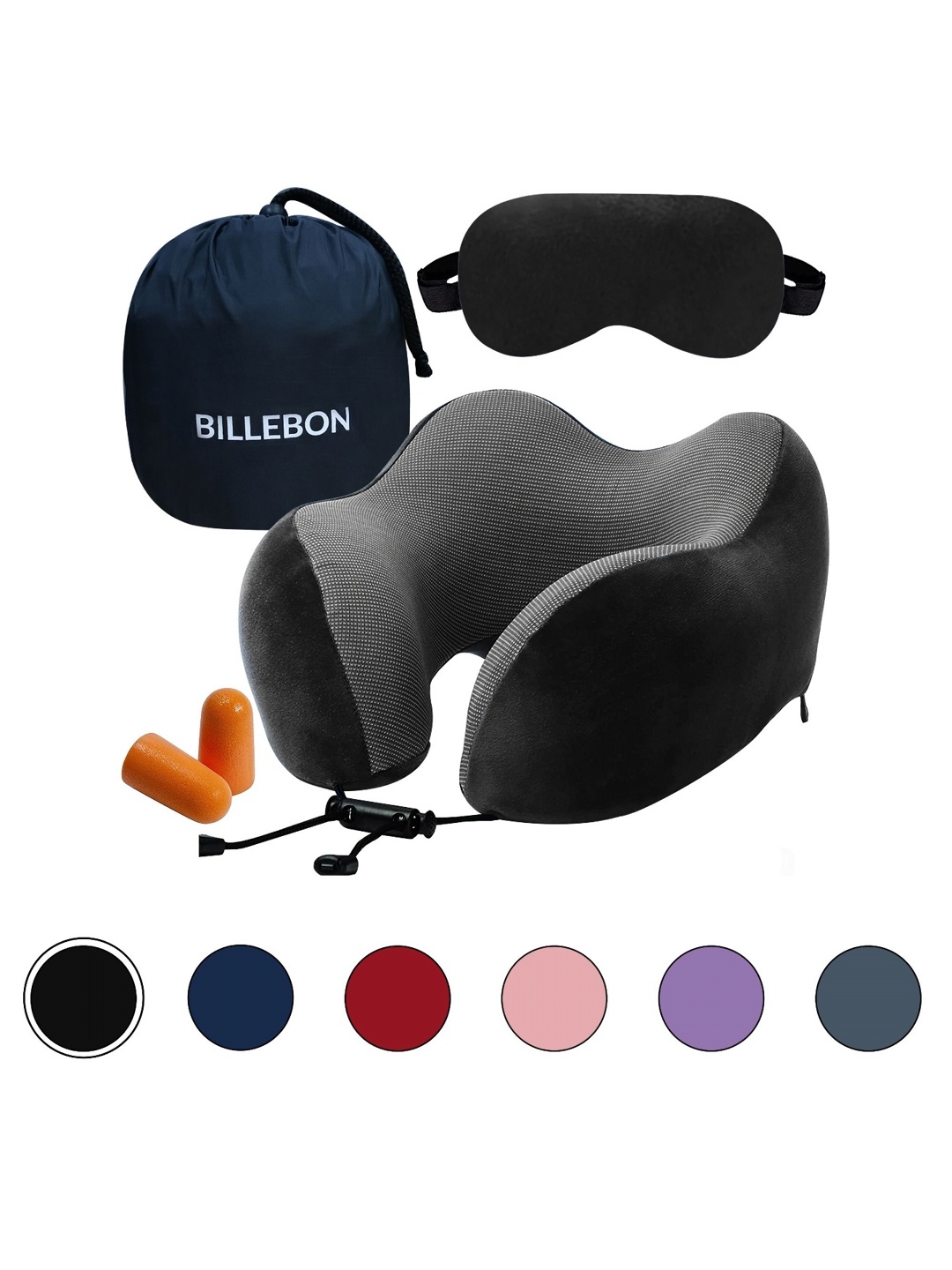 

BILLEBON Black Set of 2 Memory Foam Filled Polycotton Breathable Travel Pillow