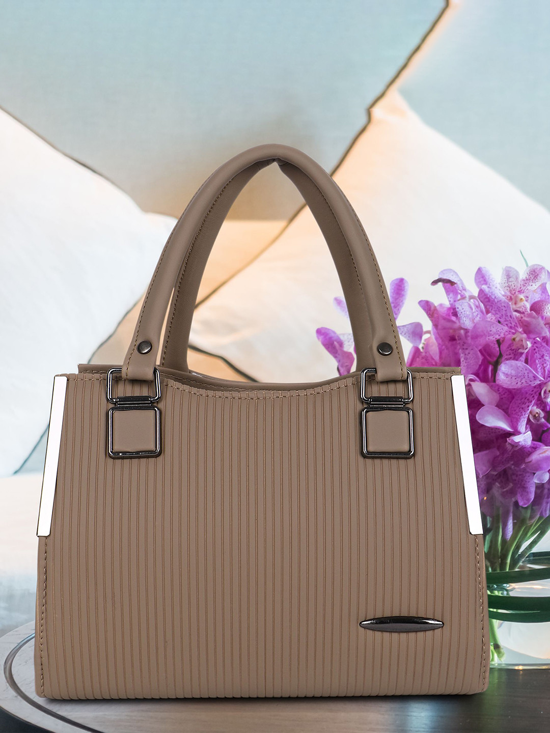 

LADY QUINTON Printed PU Structured Handheld Bag with Tasselled, Khaki