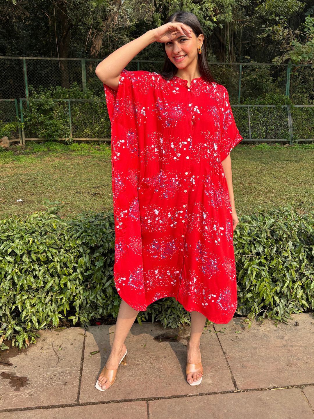 

Safeera Floral Print Kaftan Midi Dress, Red