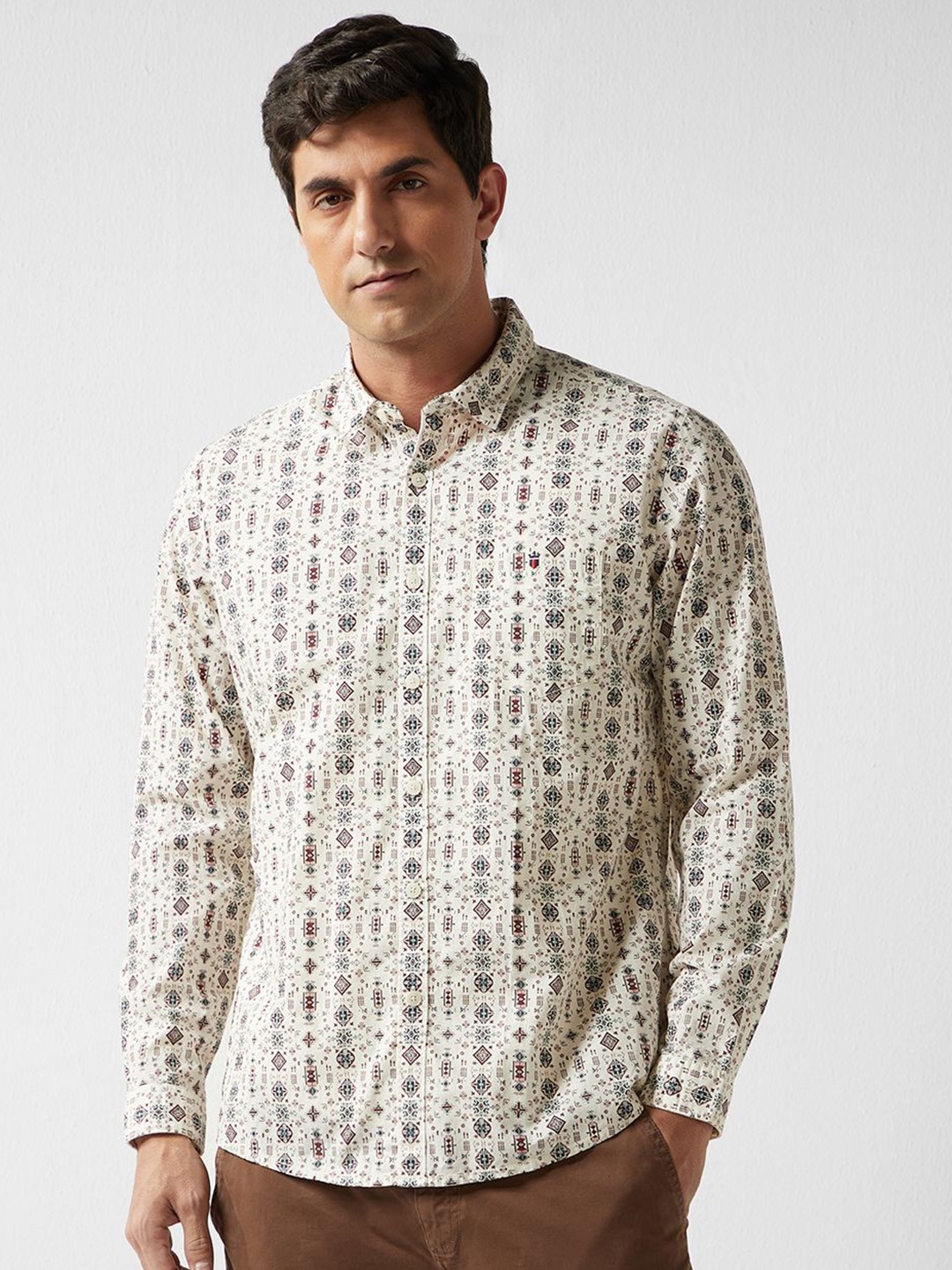 

Louis Philippe Jeans Men Slim Fit Opaque Printed Casual Shirt, Cream