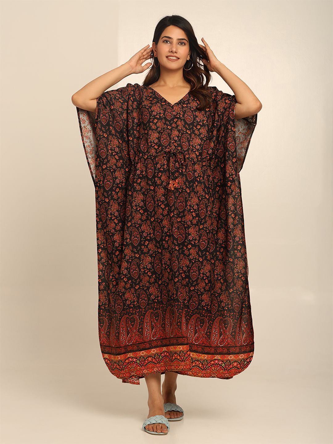 

CRAFTBAZAR Floral Print Maternity Kaftan Maxi Dress, Black