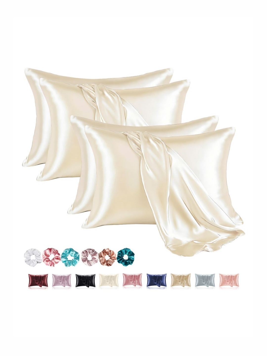 

Aura Off White 4 Pieces Solid Pure Silk Rectangle Pillow Covers