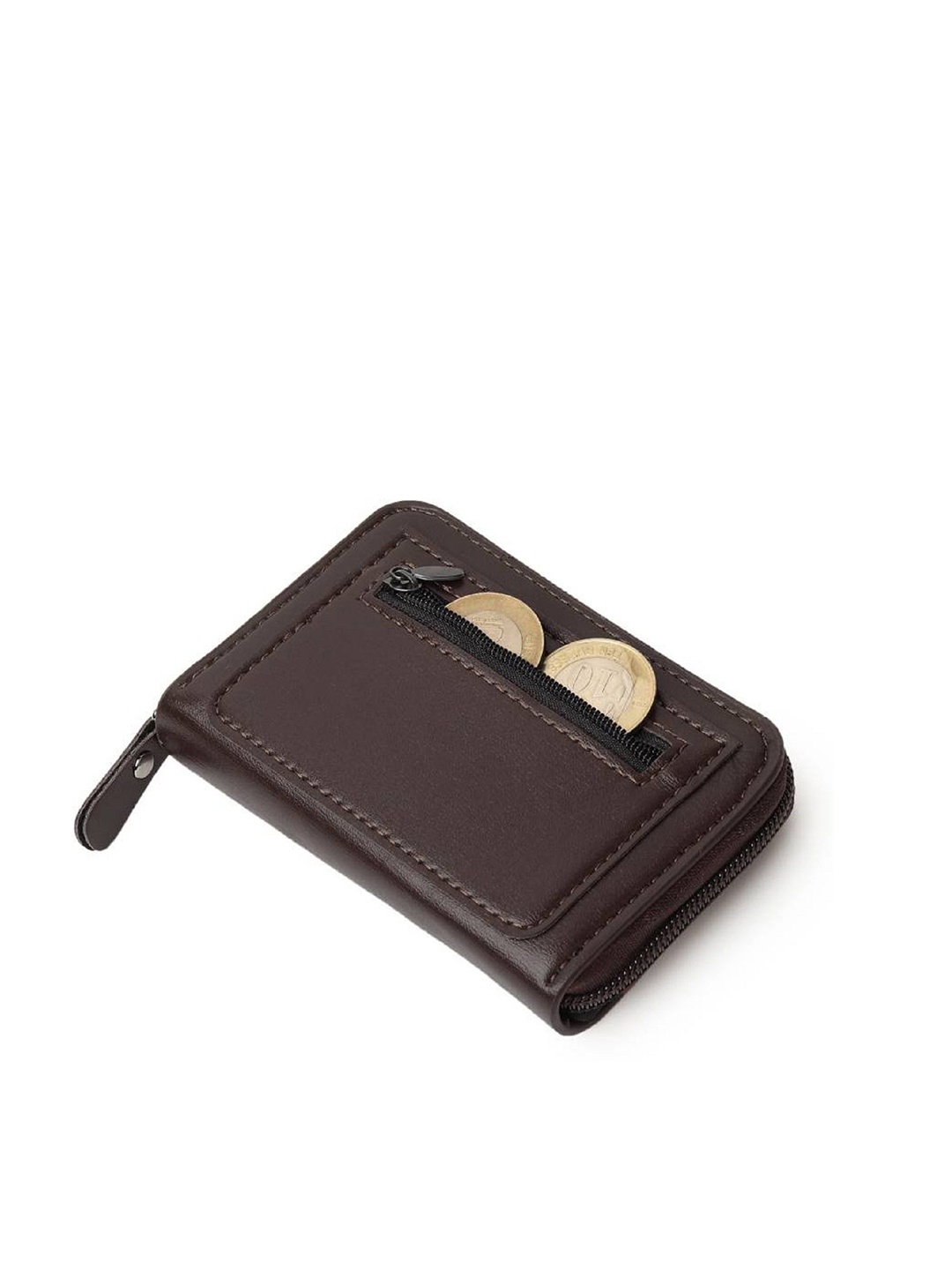 

WATCHSTAR Men Zip Detail Leather Card Holder, Brown