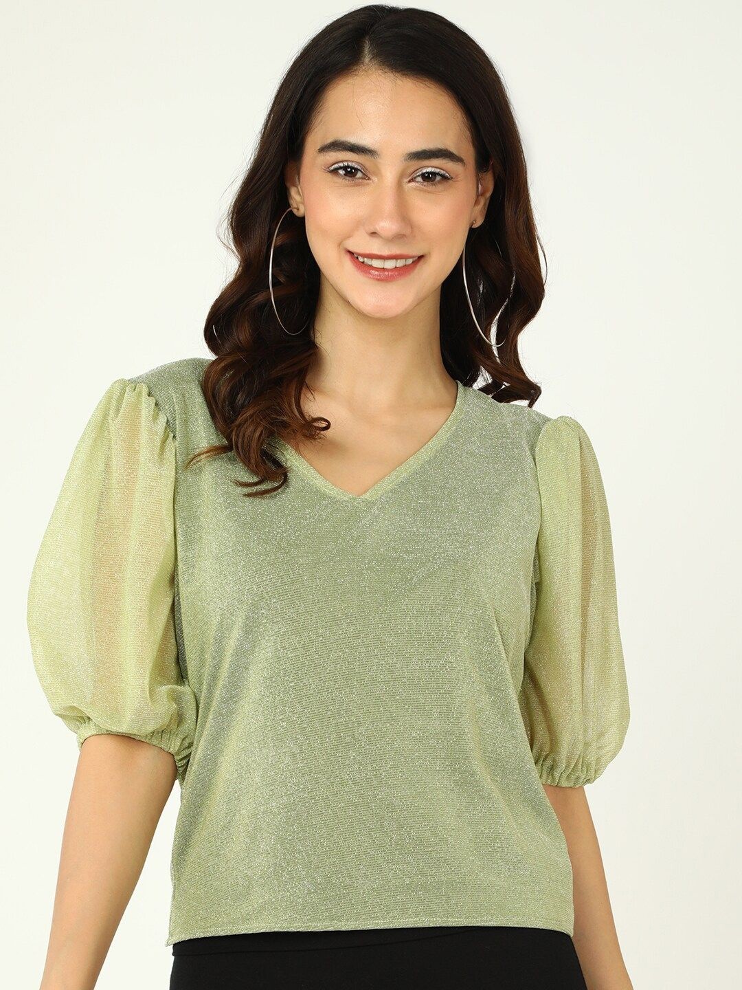 

DressBerry Puff Sleeve Top, Olive