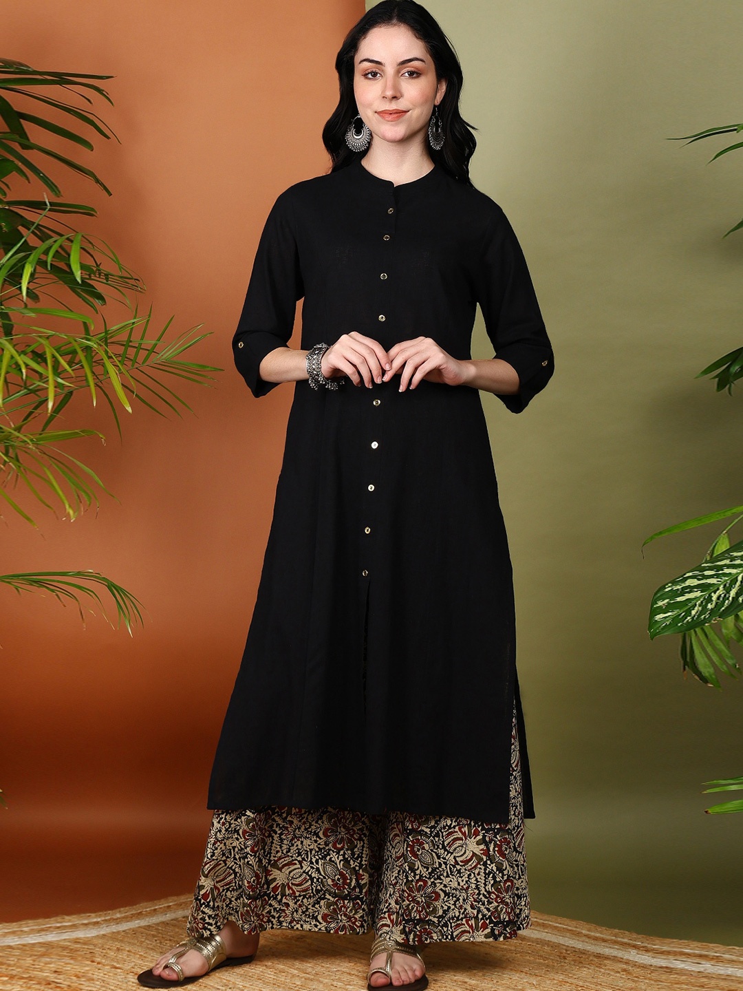 

YASH GALLERY Women Floral Regular Kurta with Palazzos, Black