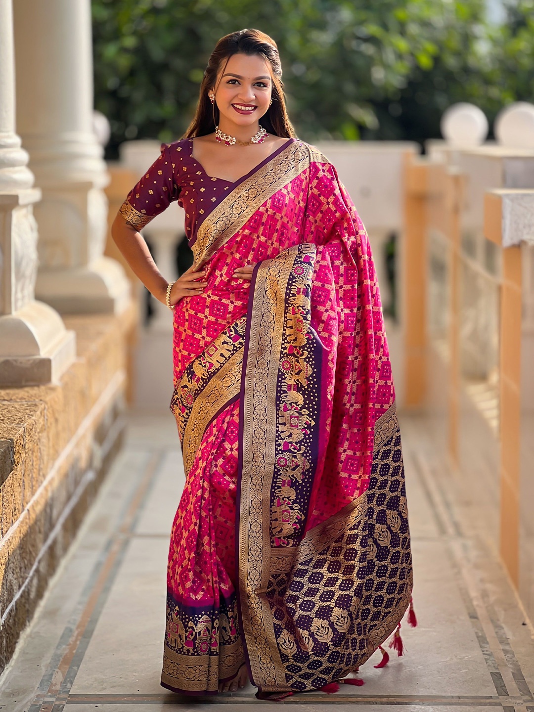 

Divyadham Textiles Woven Design Zari Pure Silk Banarasi Saree, Pink