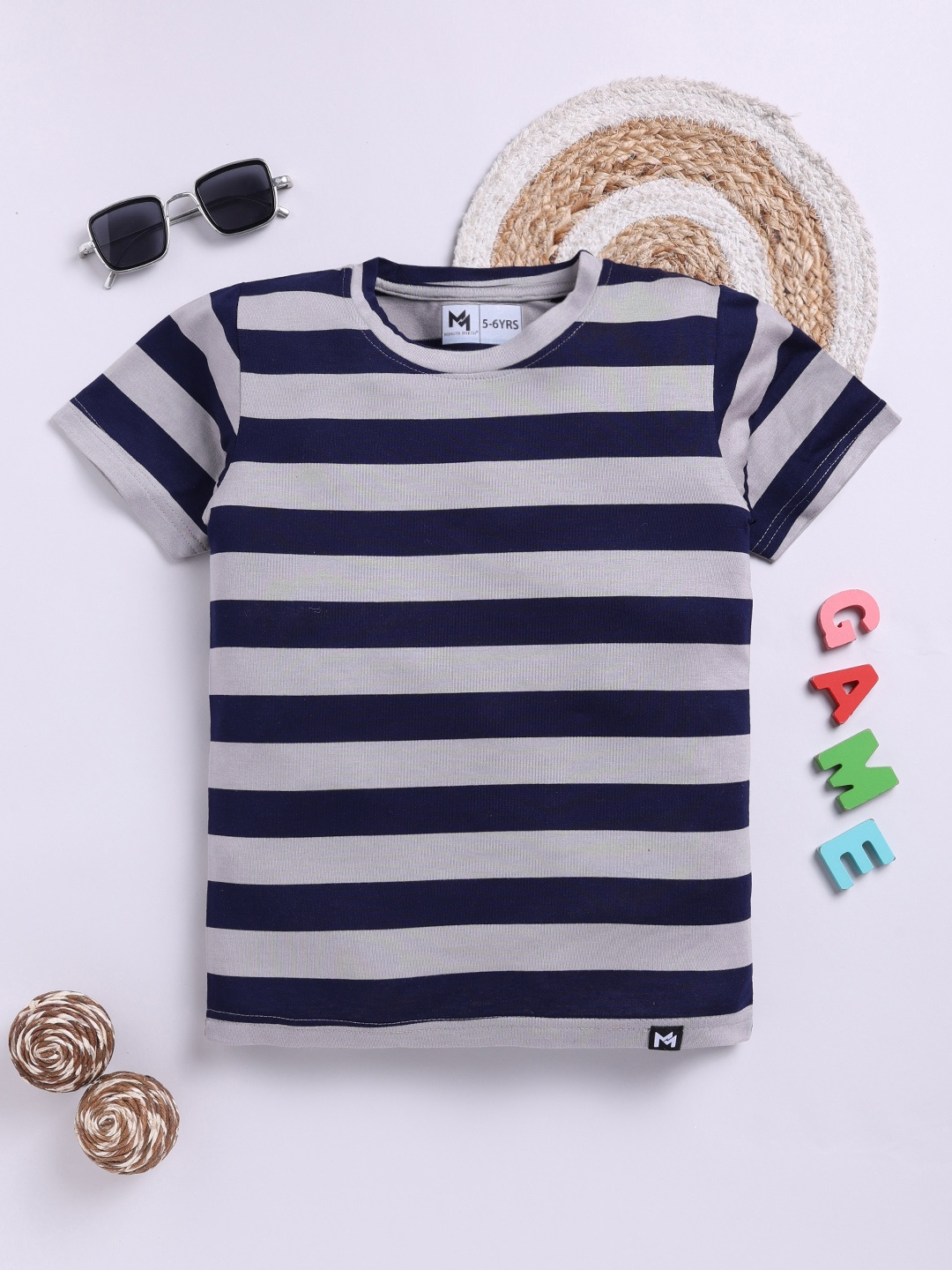 

YK X Minute Mirth Boys Striped T-shirt, Navy blue