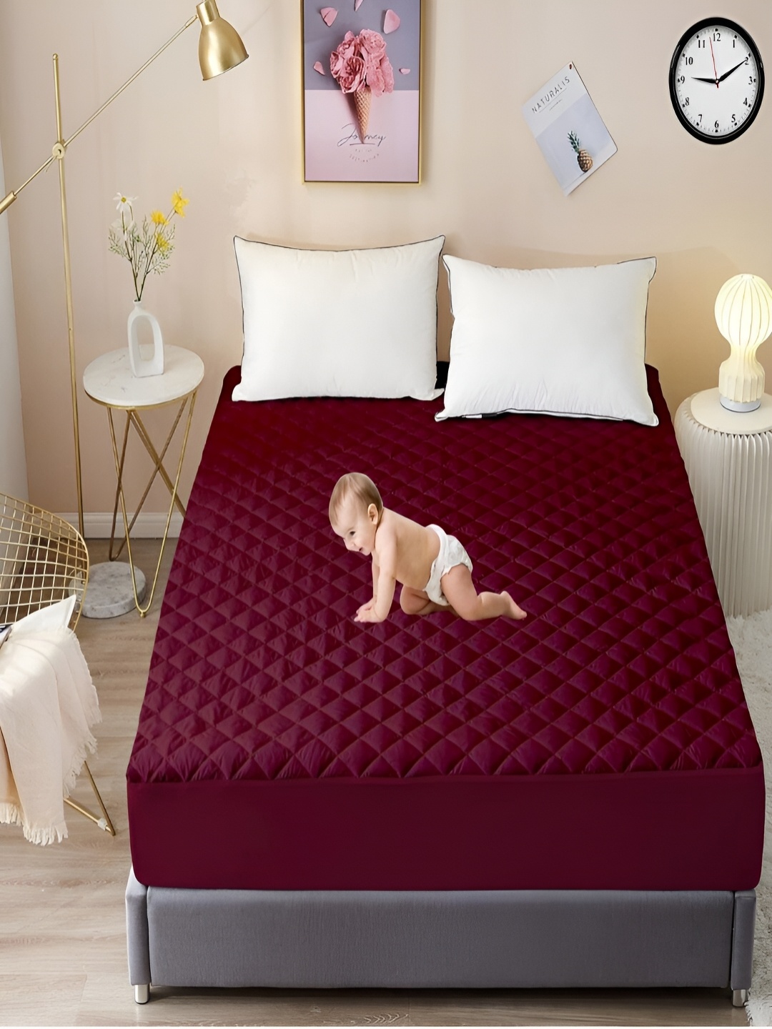 

CRAZY WORLD Maroon Water Resistant King Mattress Protector