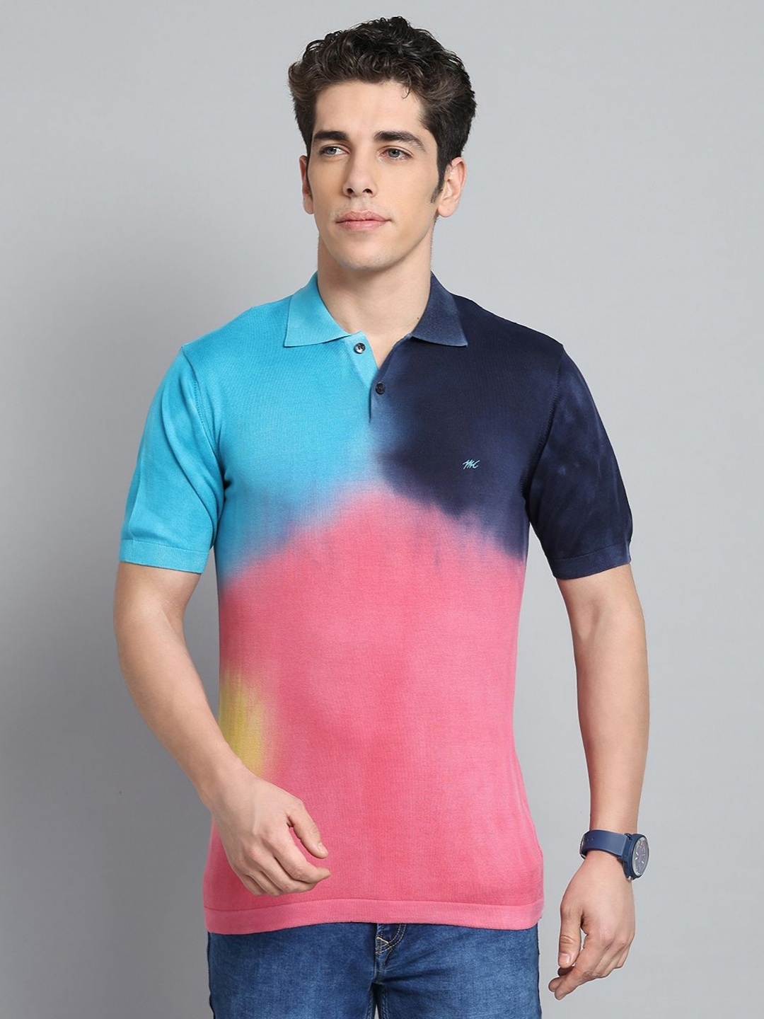 

Monte Carlo Men Polo Collar Pure Cotton Applique T-shirt, Multi