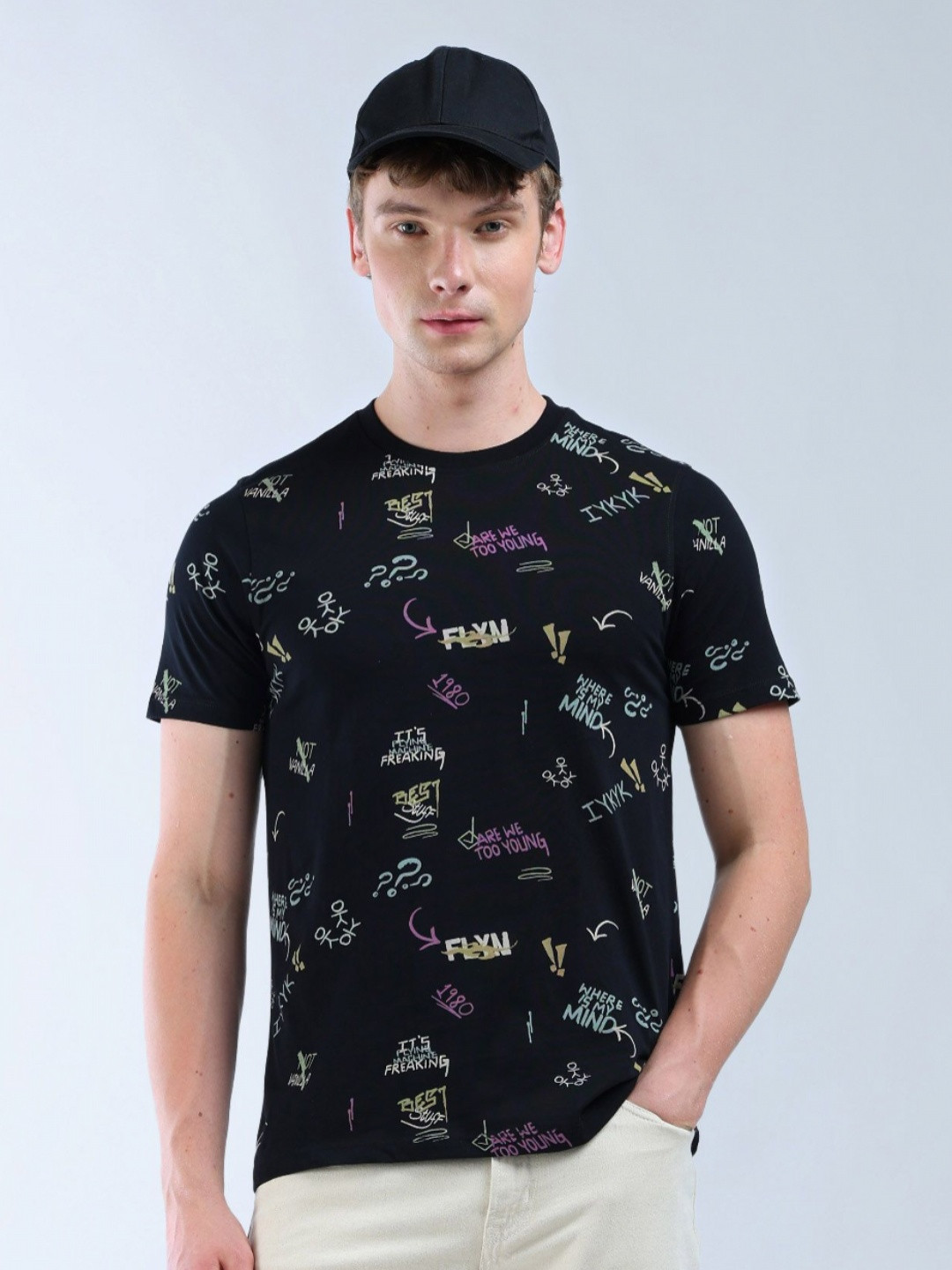 

Flying Machine Men Printed Pockets T-shirt, Black