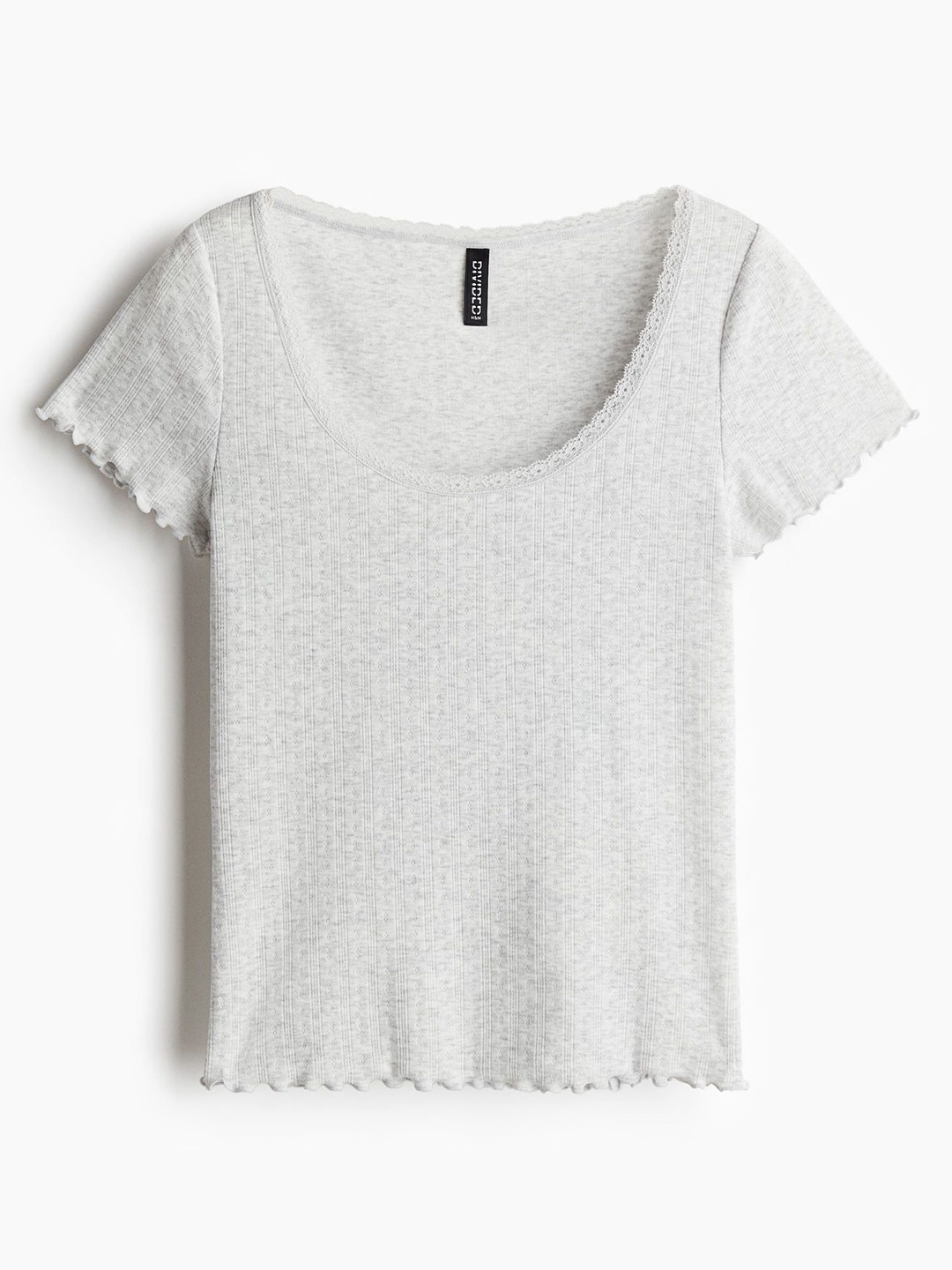 

H&M Lace-Trimmed Pointelle T-shirt, Grey