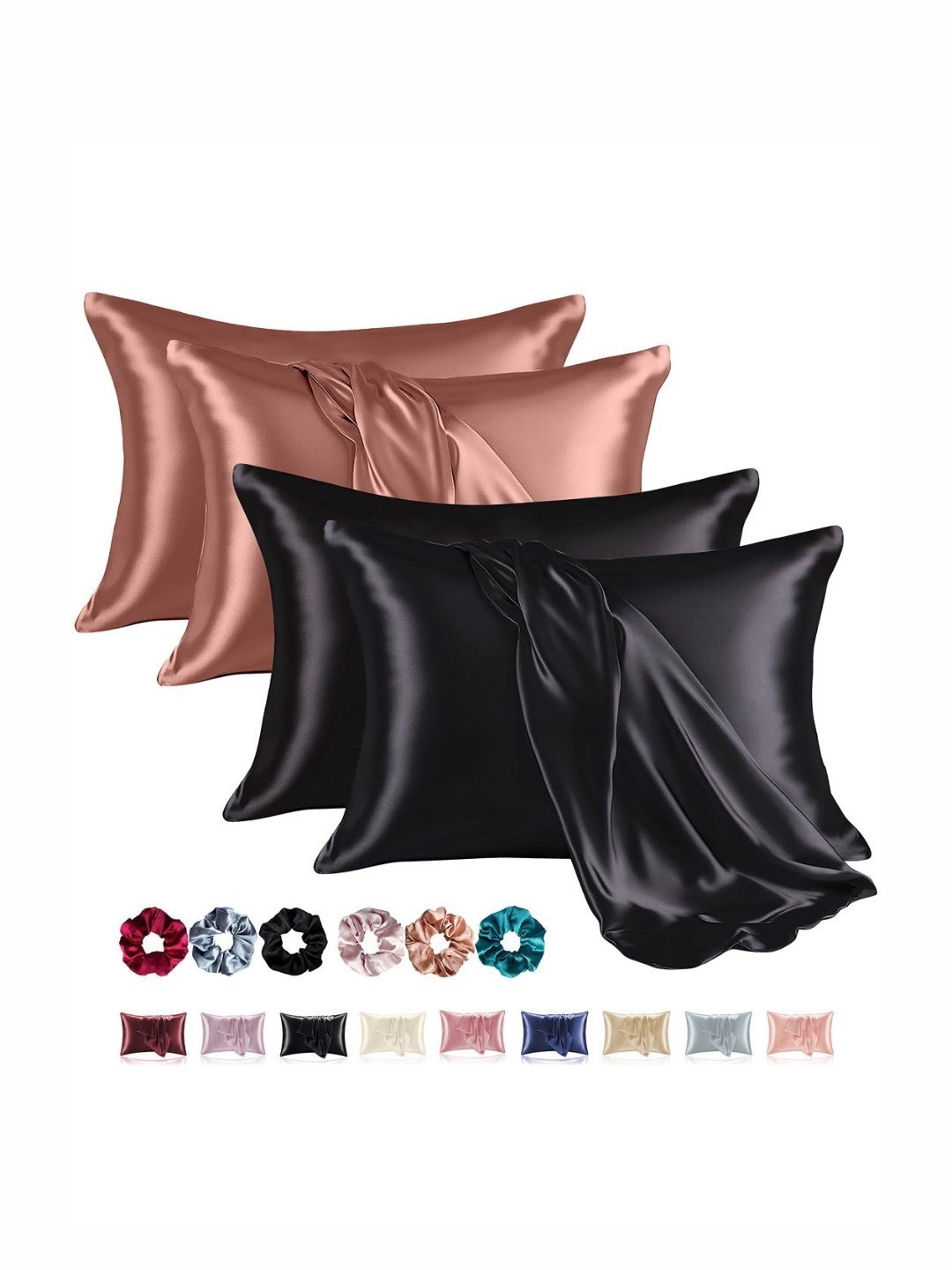 

Aura Black & Copper-Toned 4 Pieces Solid Pure Silk Rectangle Pillow Covers