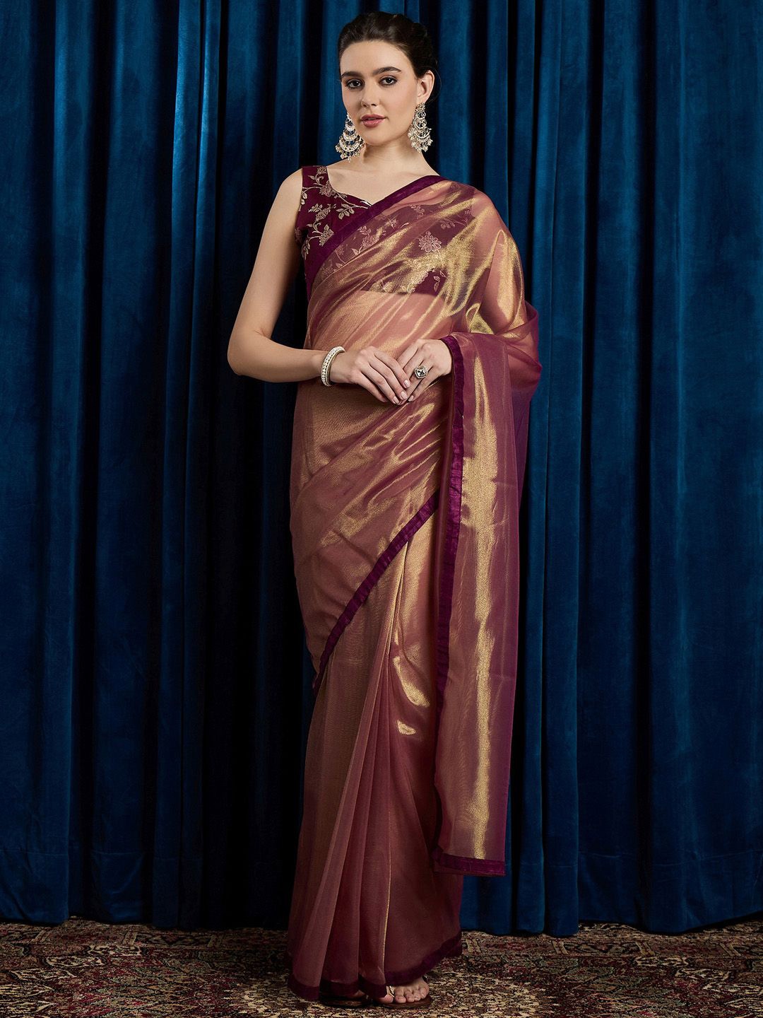 

Mitera Net Saree, Burgundy