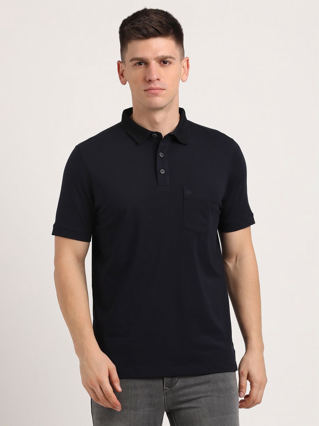 

Turtle Men Polo Collar Pockets Slim Fit T-shirt, Black