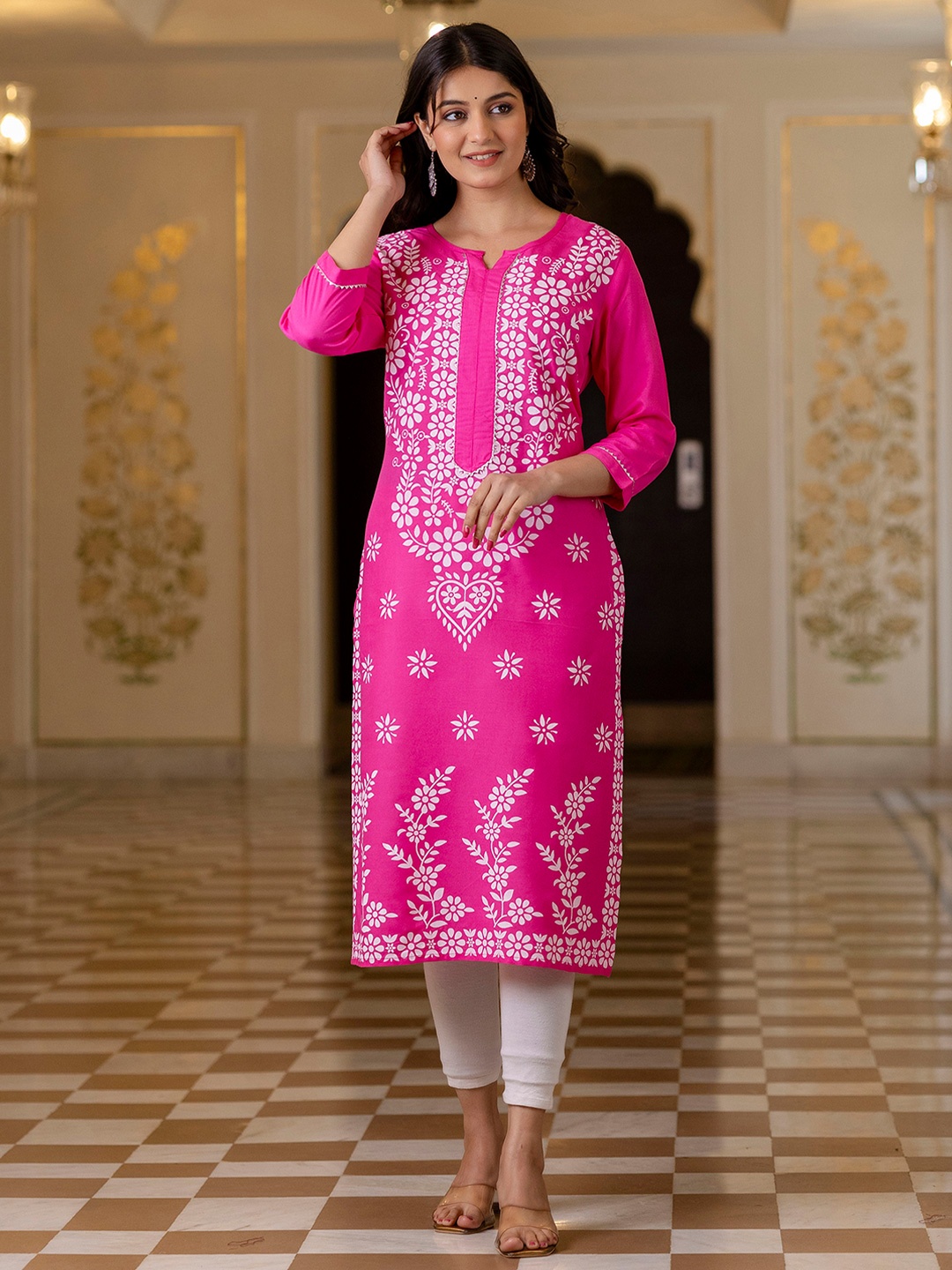 

ANNU PARIDHAN Floral Printed Straight Kurta, Pink