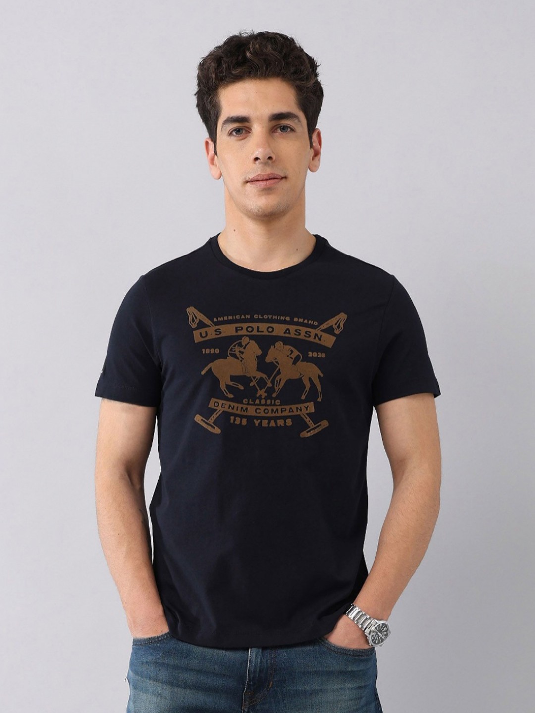 

U.S. Polo Assn. Denim Co. Men Brand Logo Printed Pockets Slim Fit T-shirt, Blue