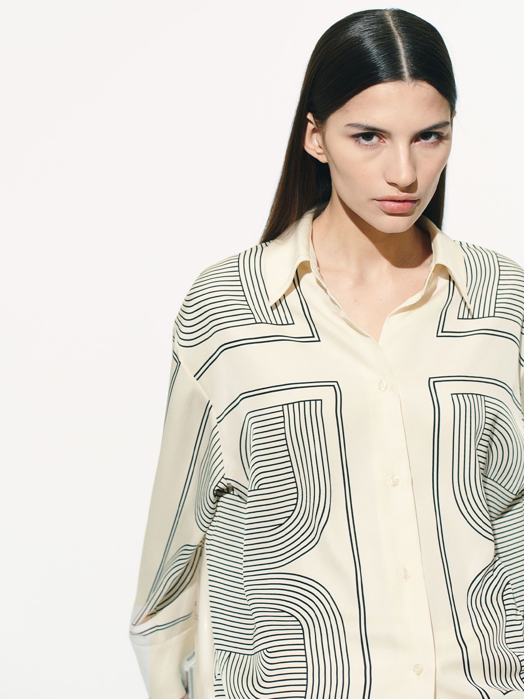 

H&M Printed Twill Shirt, White