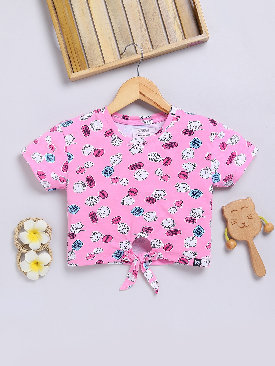 

YK X Minute Mirth Girls Peanuts Printed Crop Top, Pink