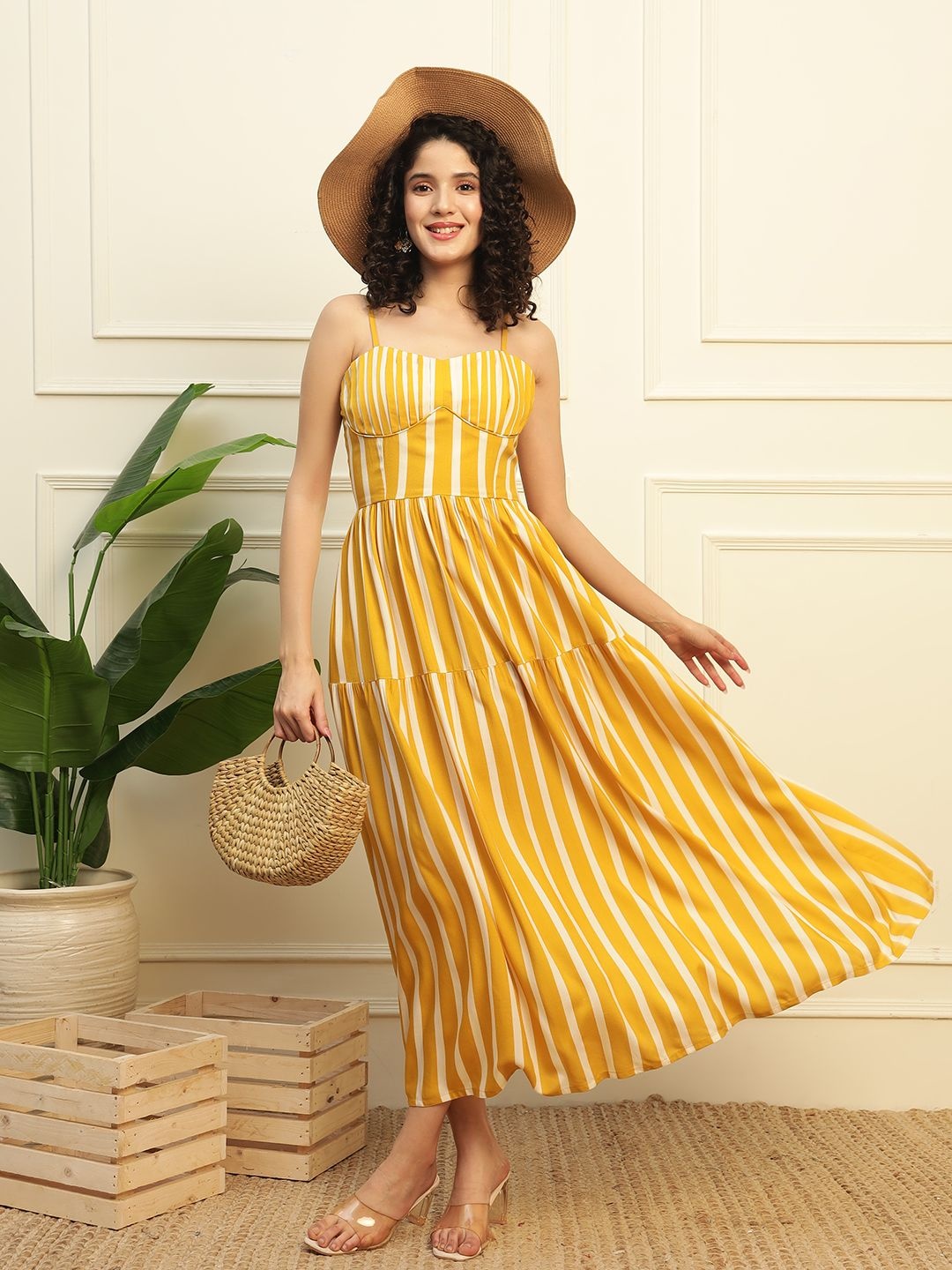 

DEEBACO Striped Maxi Dress, Yellow