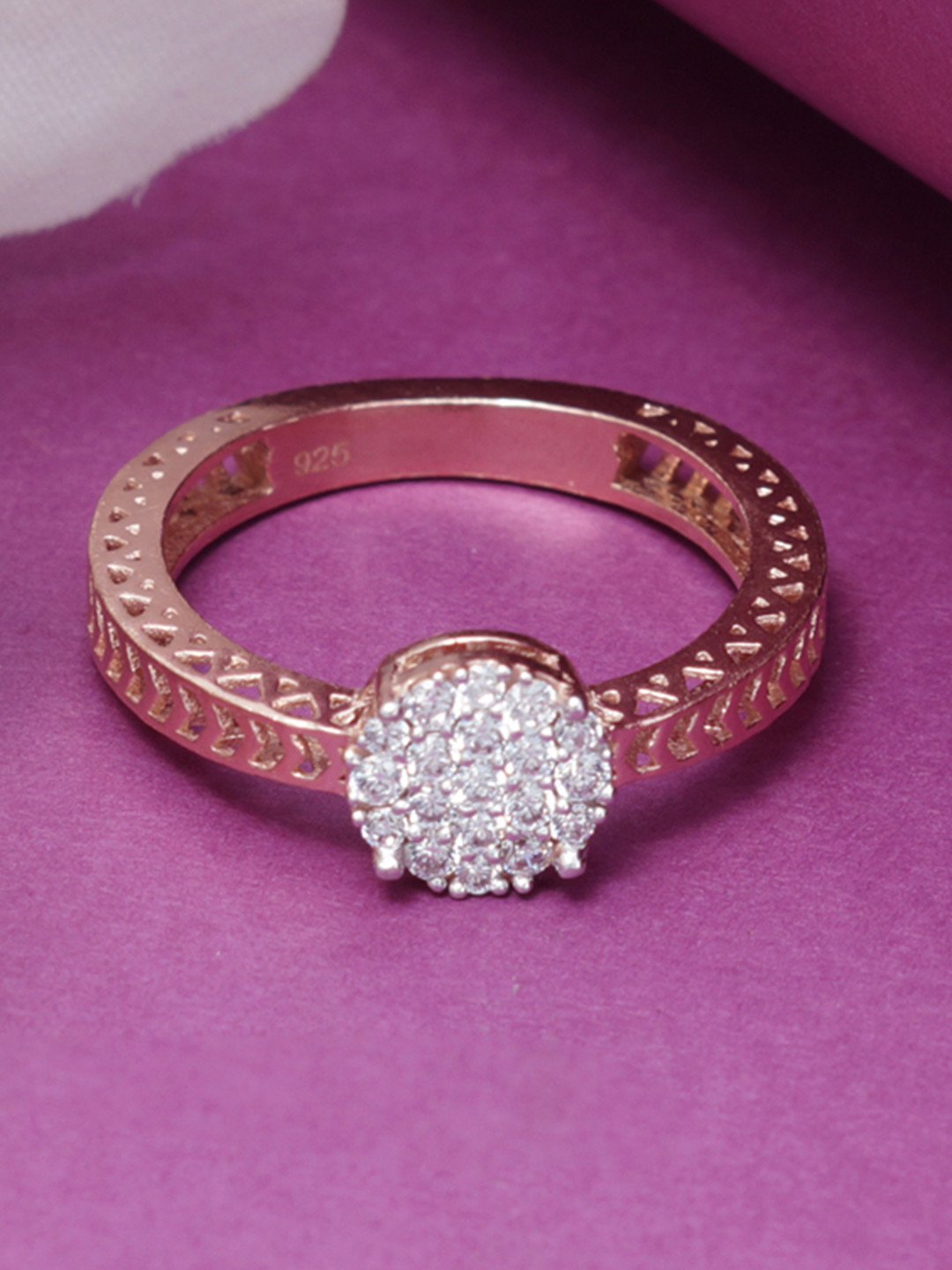 

Tuanz Silver Jewelry 925 Sterling Silver Rose Gold-Plated Cubic Zircon-Studded Finger Ring