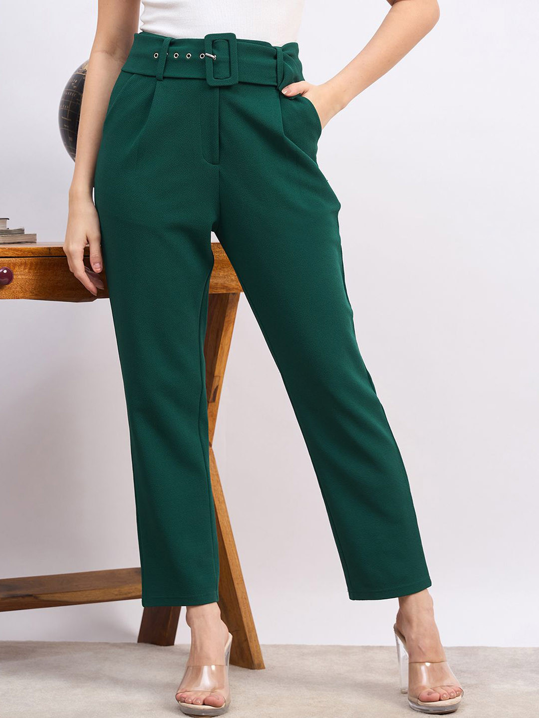

Berrylush BIZwear Women High-Rise Trousers, Green