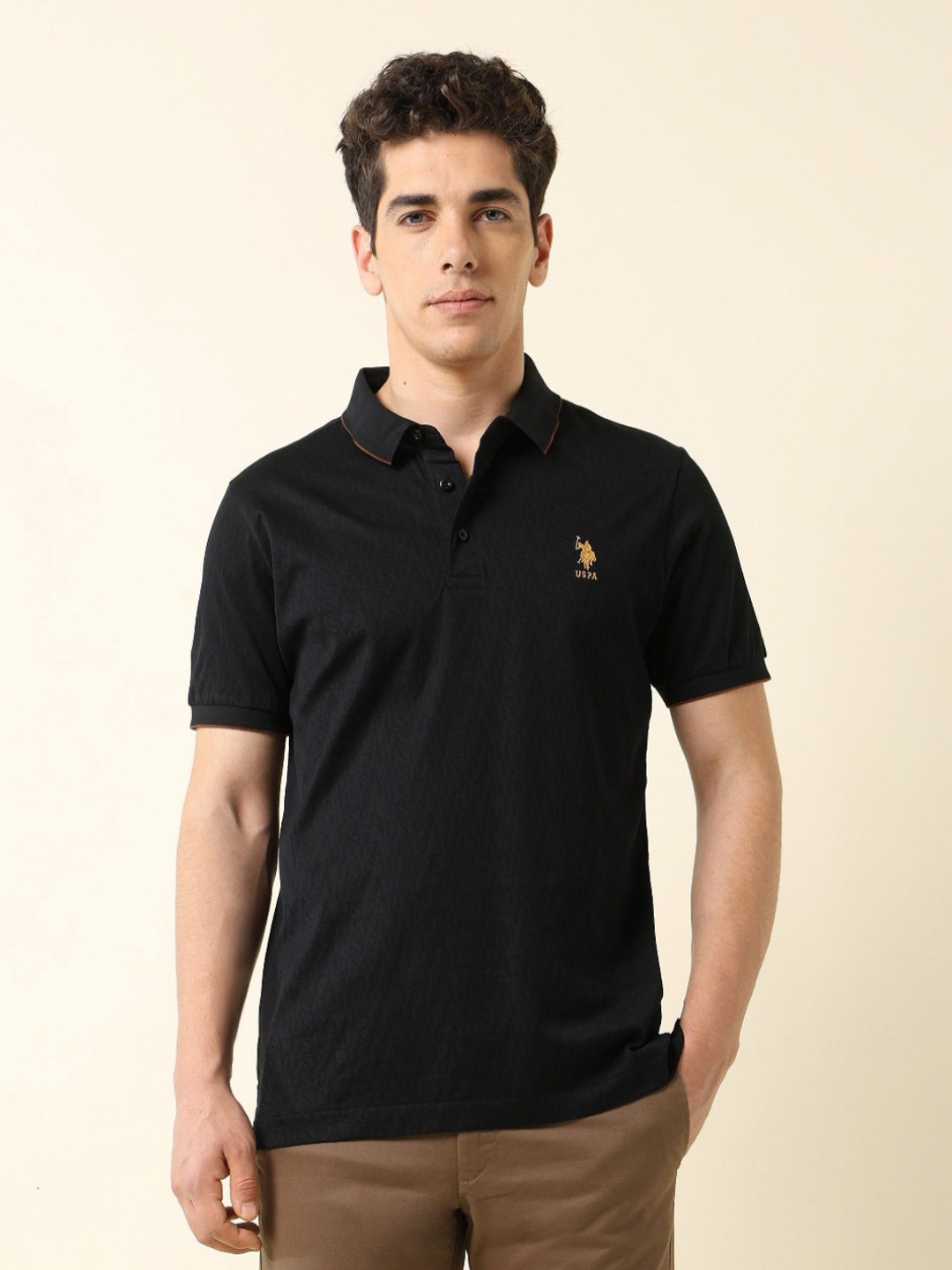 

U.S. Polo Assn. Men Polo Collar Slim Fit T-shirt, Black