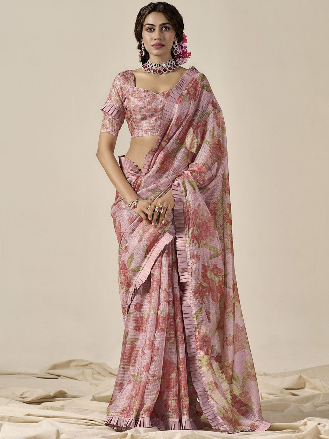

Mitera Floral Saree, Mauve