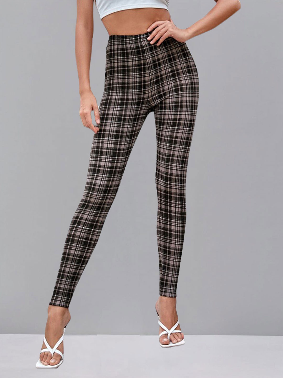

DTR FASHION Women Checked Jeggings, Black