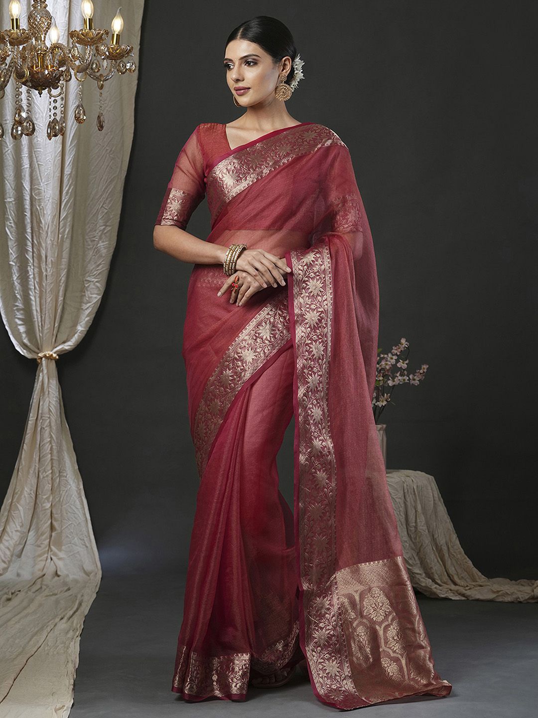 

Mitera Zari Organza Banarasi Saree, Rust