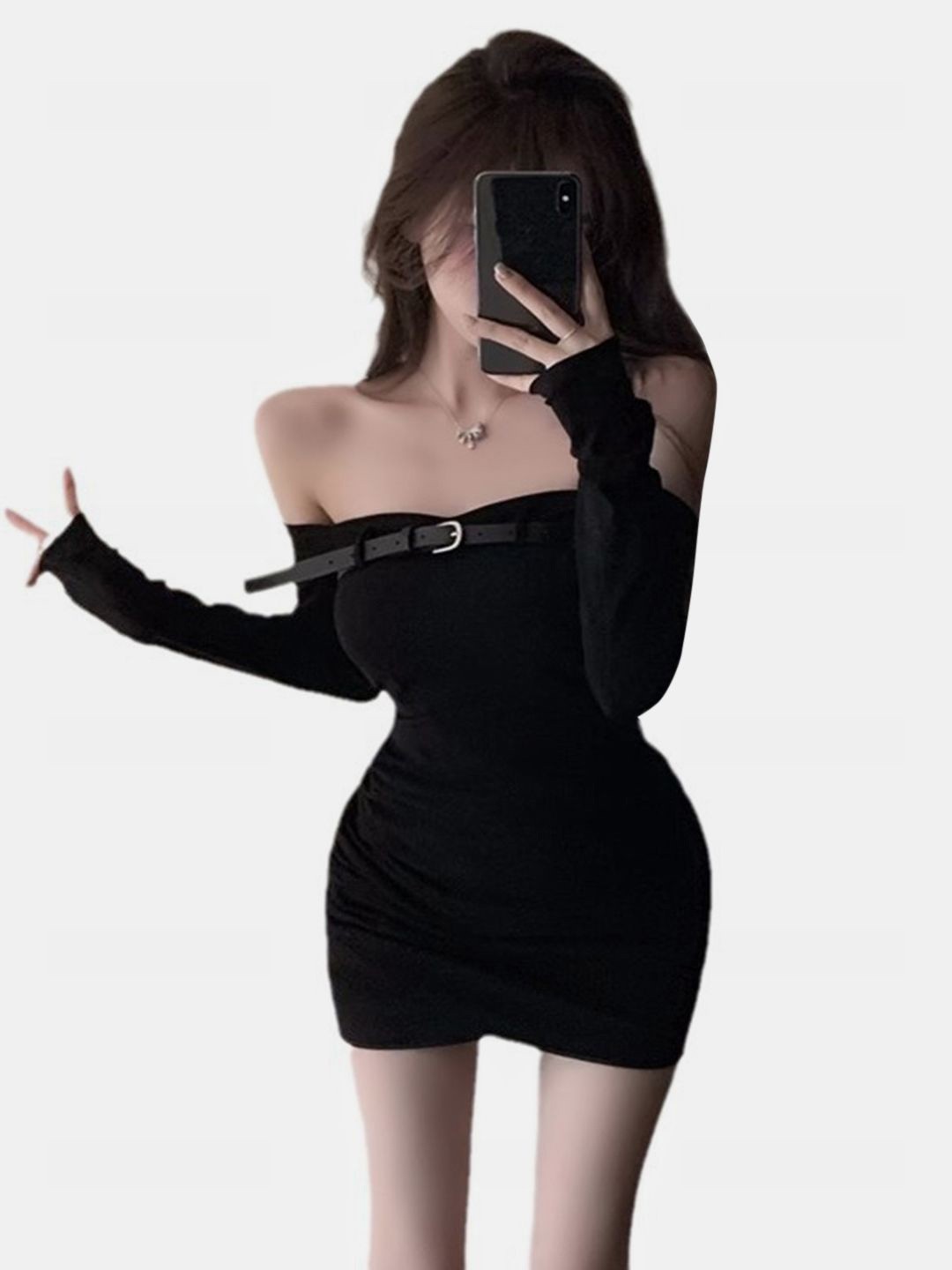 

DressBerry Off-Shoulder Bodycon Mini Dress, Black