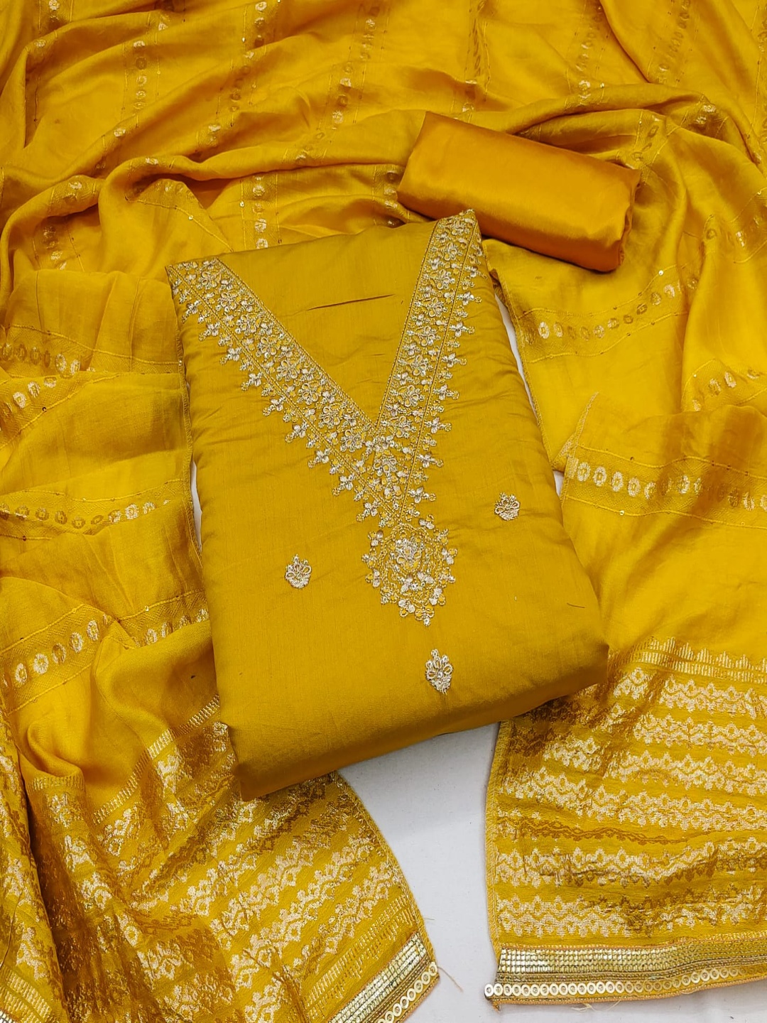 

Rangtulika Ethnics Embroidered Unstitched Dress Material, Yellow