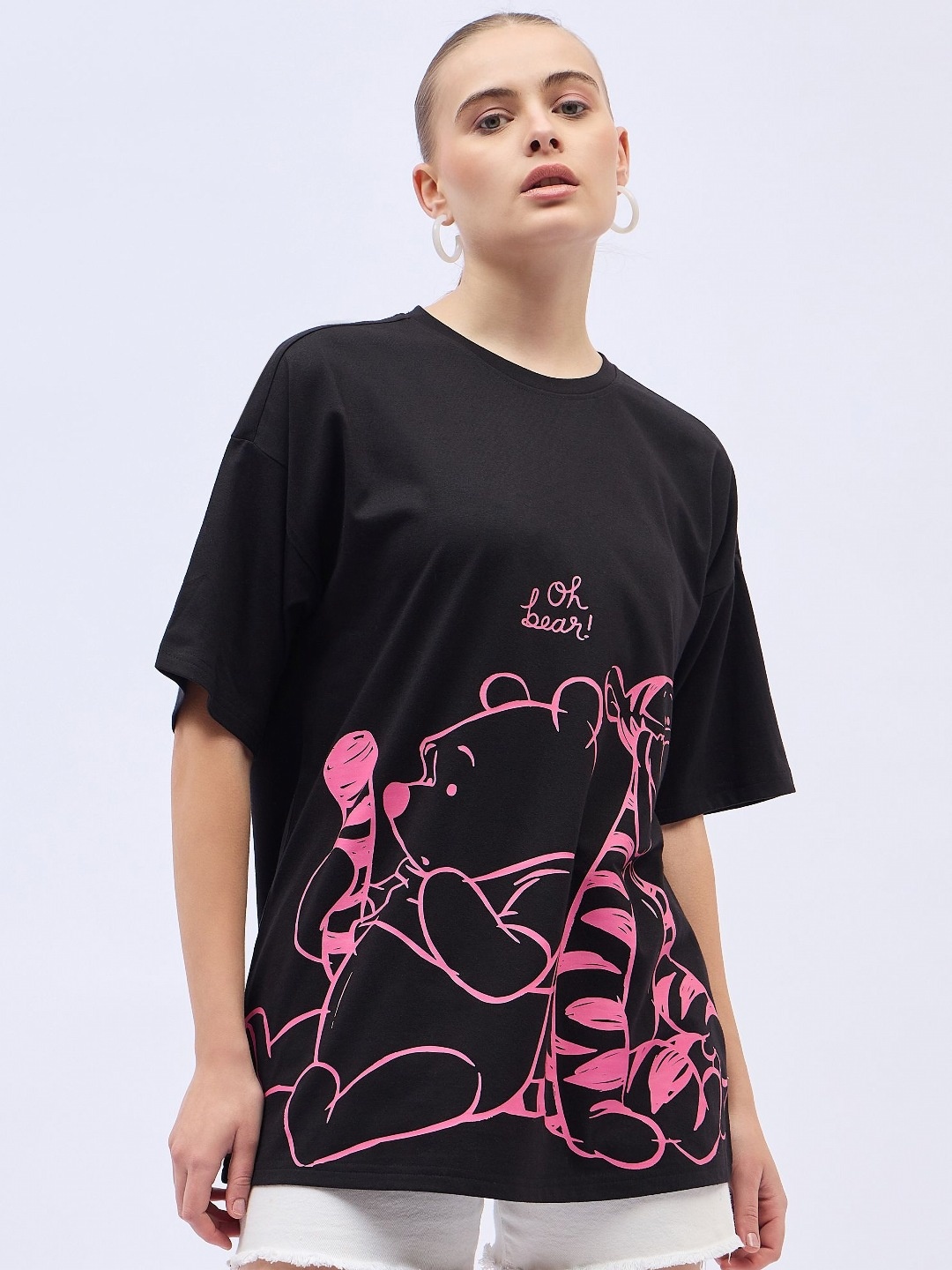 

DressBerry Women Printed Drop-Shoulder Sleeves T-shirt, Black