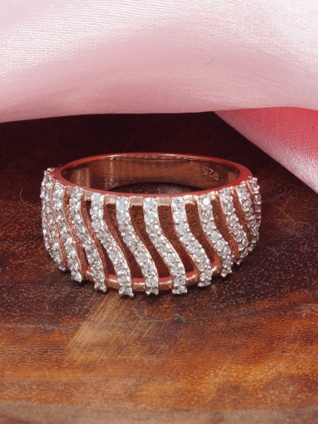 

Tuanz Silver Jewelry 925 Sterling Silver Rose Gold-Plated Cubic Zircon-Studded Finger Ring