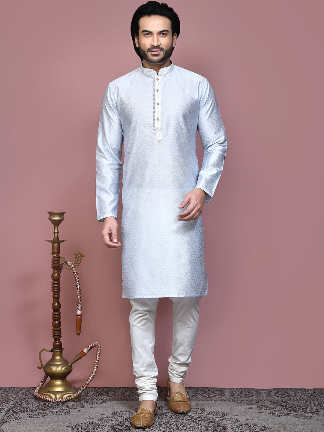 

RANAK Men Ethnic Motifs Embroidered Regular Kurta with Pyjamas, Grey