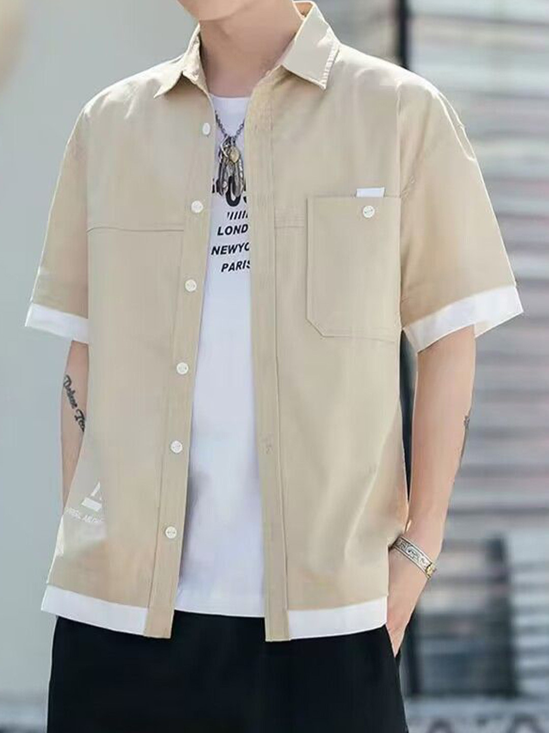 

StyleCast Men Opaque Casual Shirt, Beige
