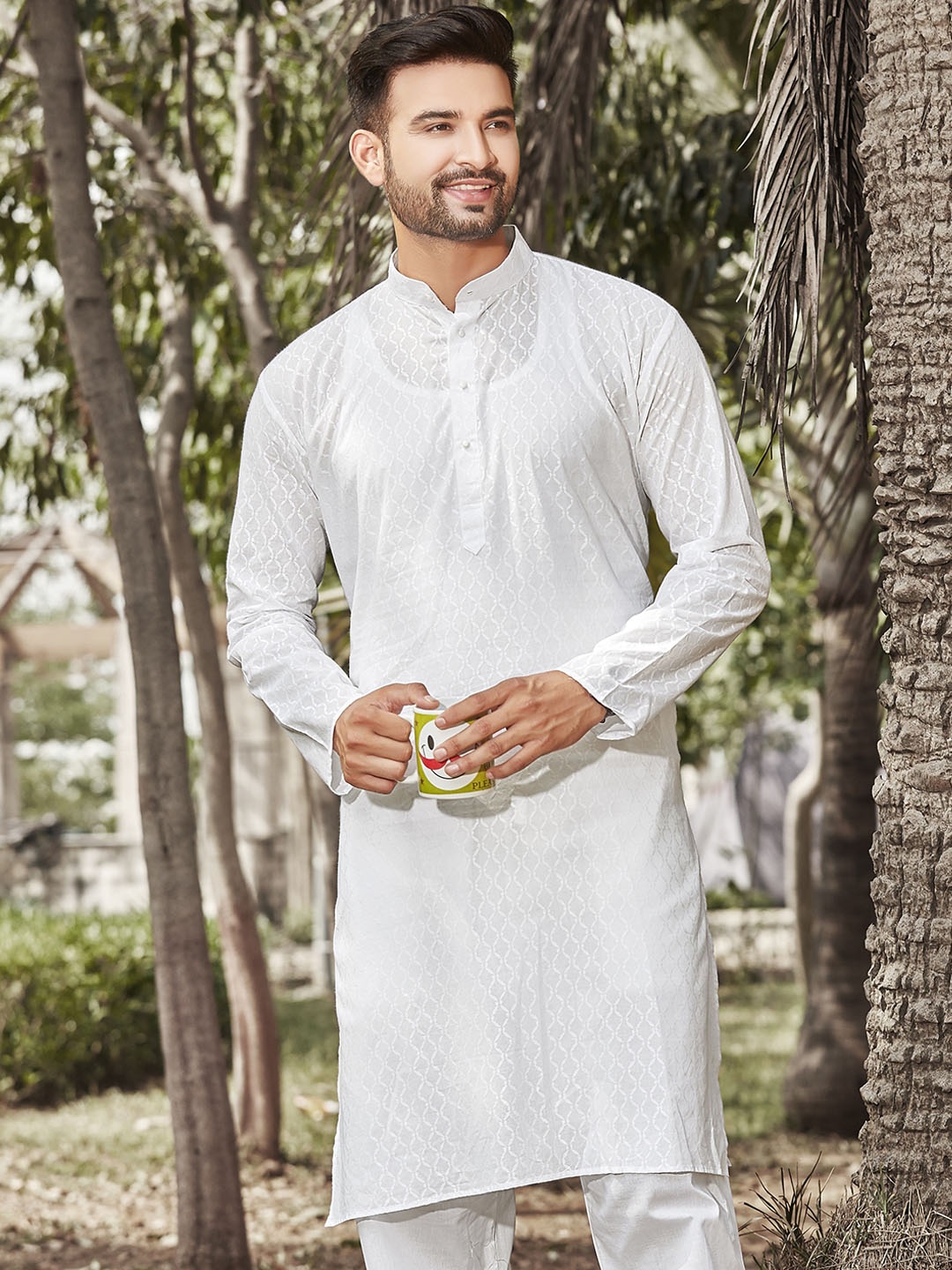 

Authentics Mandarin Collar Pure Cotton Straight Kurta, White