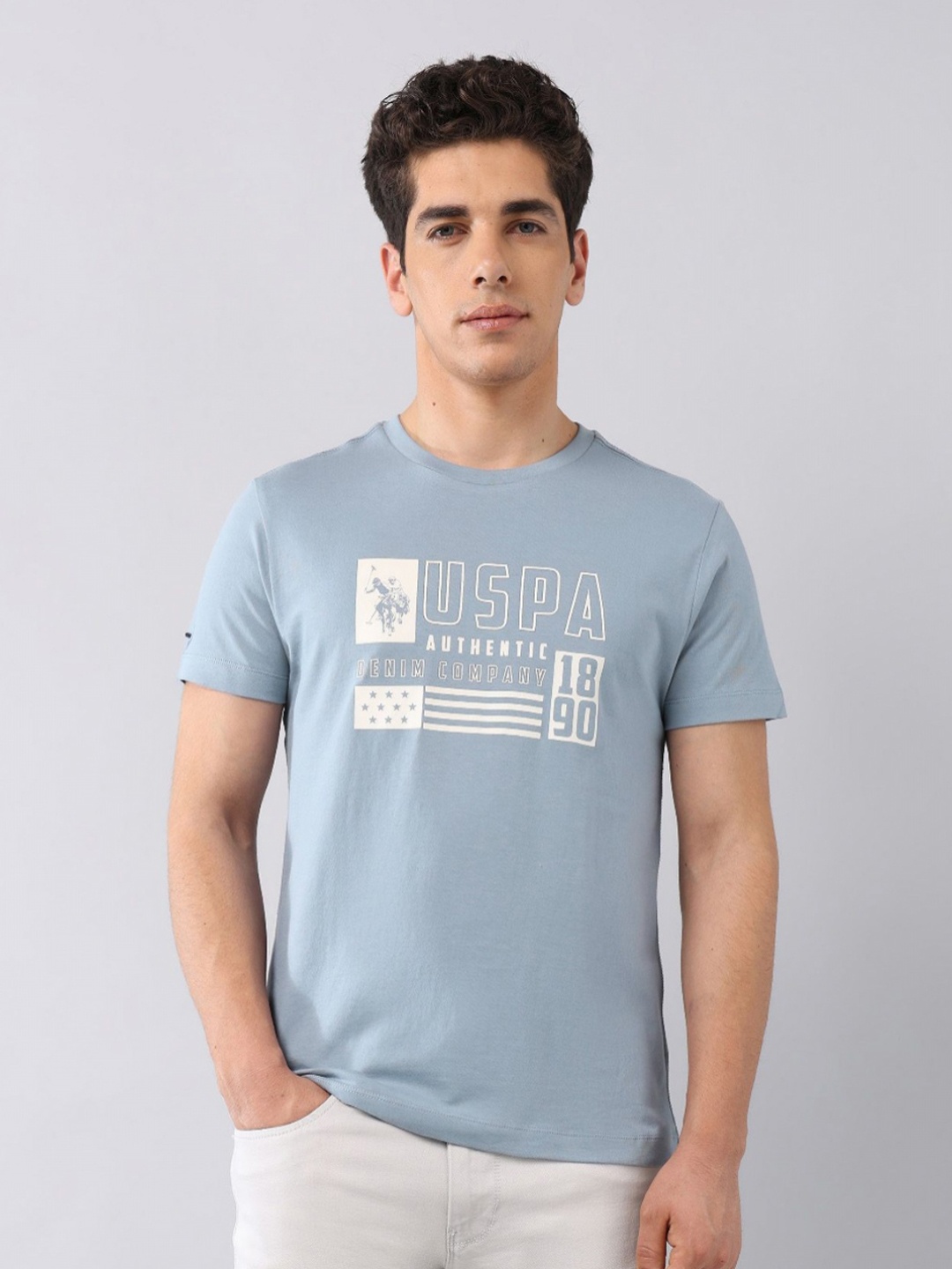 

U.S. Polo Assn. Denim Co. Men Brand Logo Printed Pockets Slim Fit T-shirt, Blue