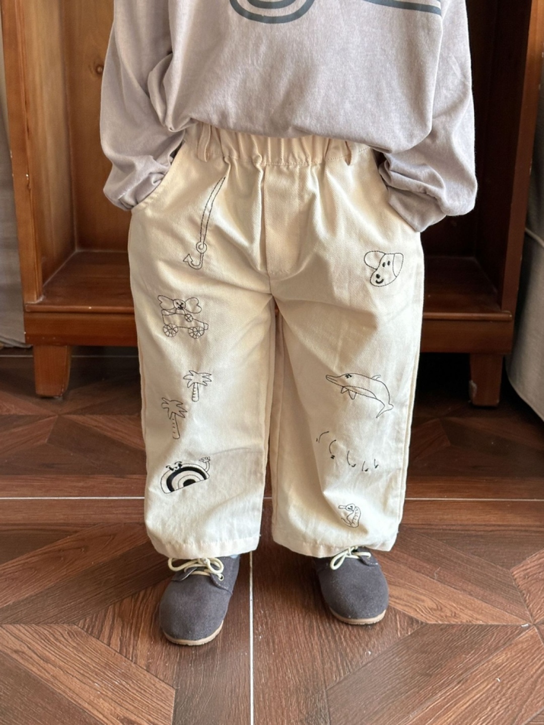 

LULU & SKY Girls Loose Fit Chinos Trousers, Beige