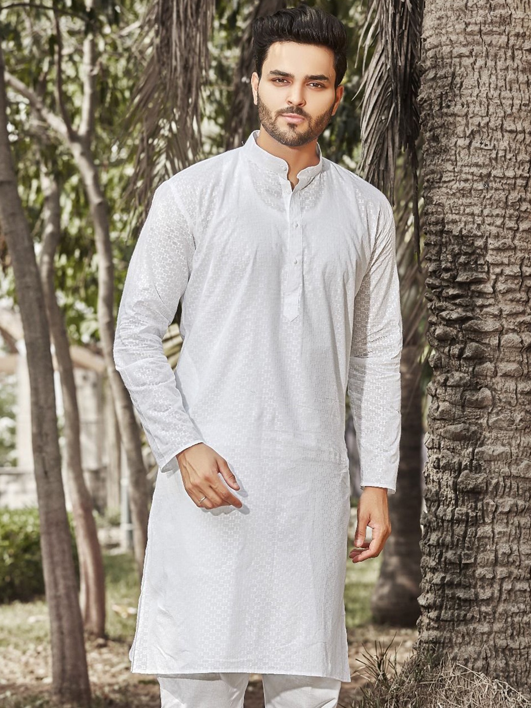

Authentics Mandarin Collar Pure Cotton Straight Kurta, White
