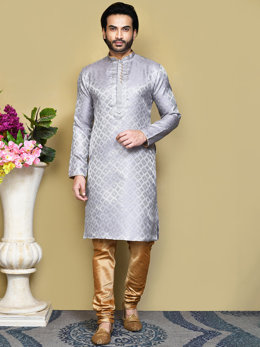 

RANAK Men Regular Kurta with Pyjamas, Grey