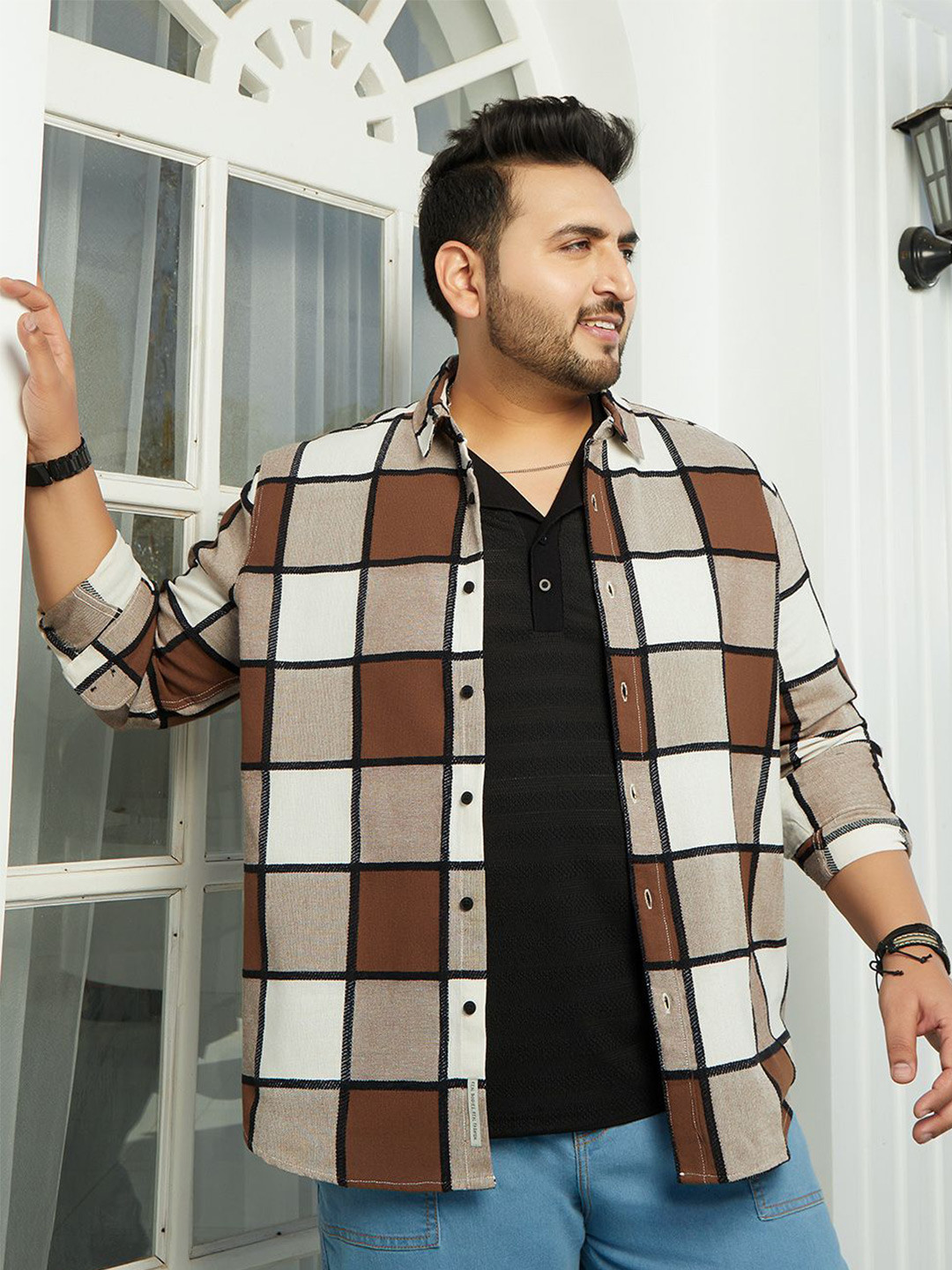 

Instafab Plus Men Comfort Opaque Checked Casual Shirt, Brown