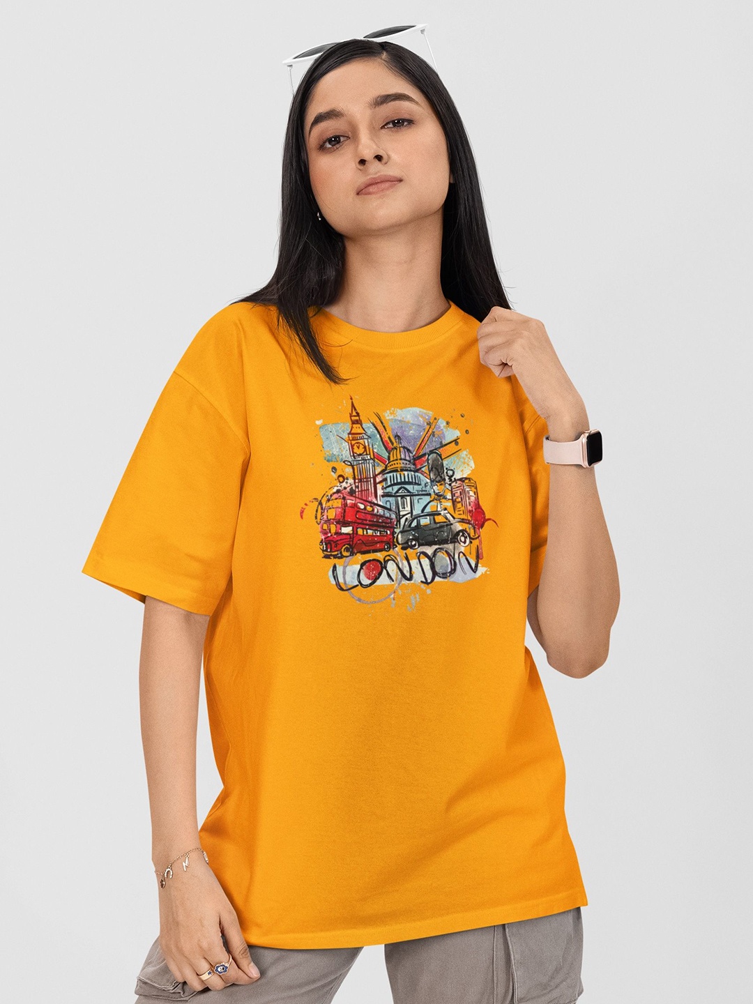 

Moda Rapido Women Printed Drop-Shoulder Sleeves Pockets T-shirt, Yellow