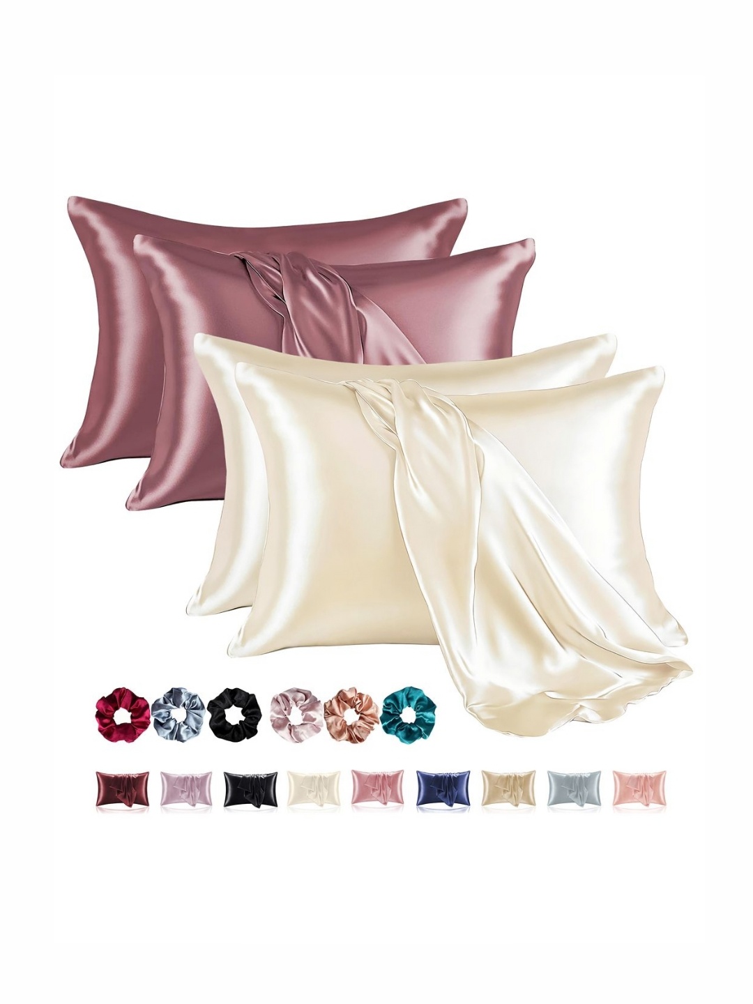 

Aura Off White & Mauve 4 Pieces Solid Pure Silk Rectangle Pillow Covers