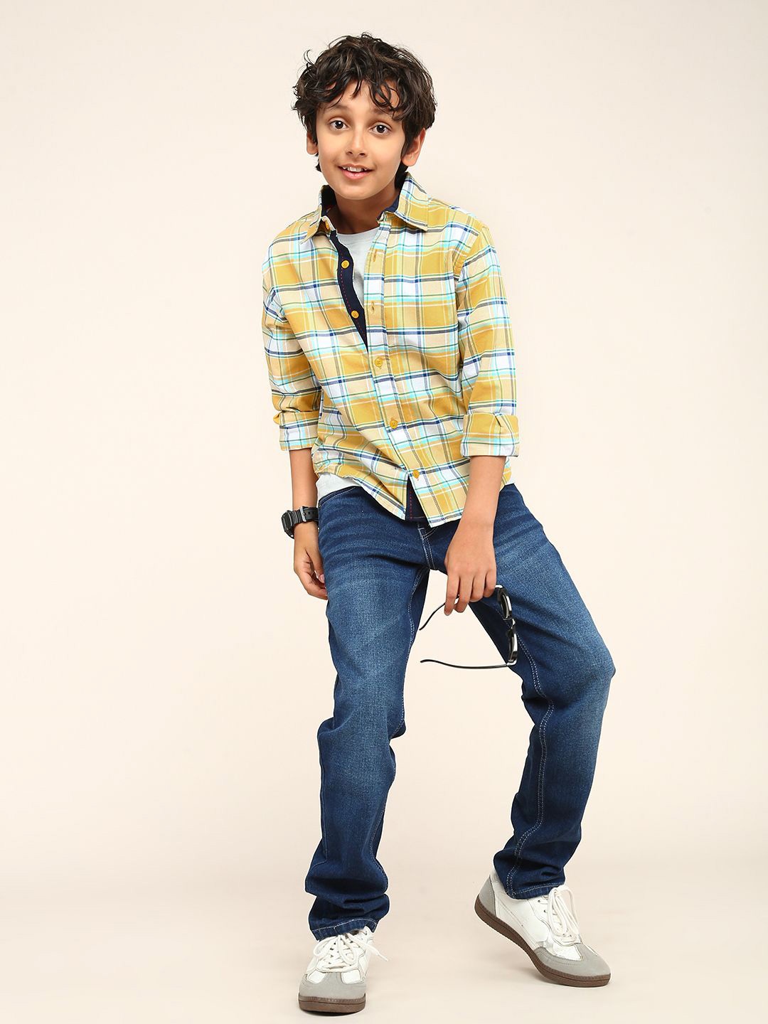

BONKIDS Boys Classic Tartan Checks Opaque Checked Casual Shirt, Yellow