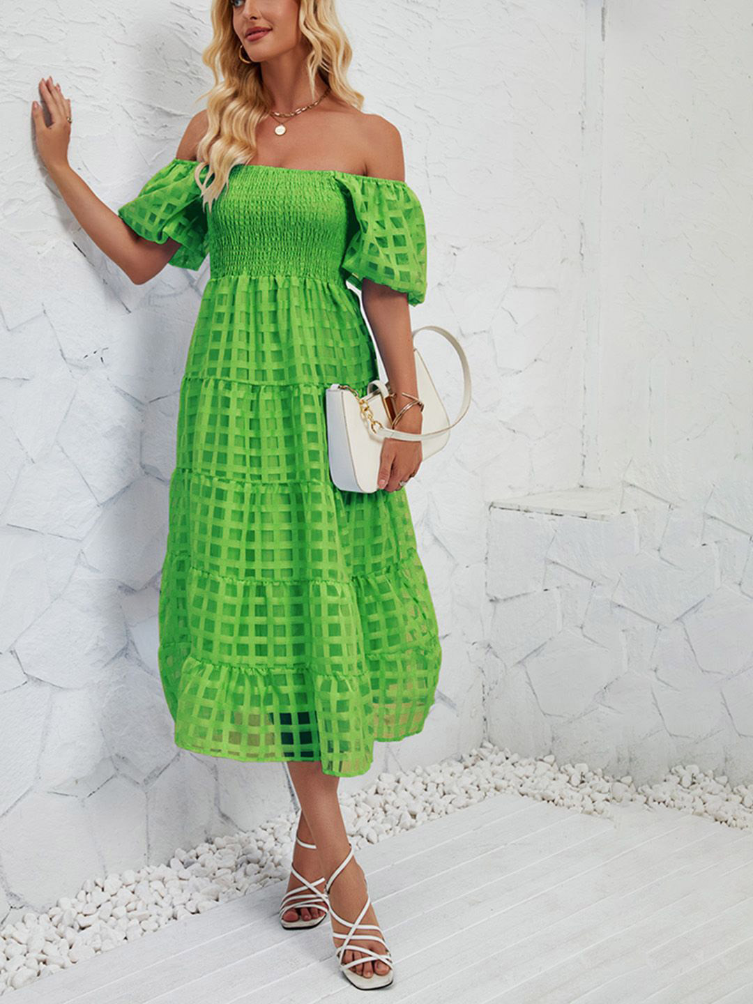 

JC Mode Off-Shoulder A-Line Midi Dress, Green